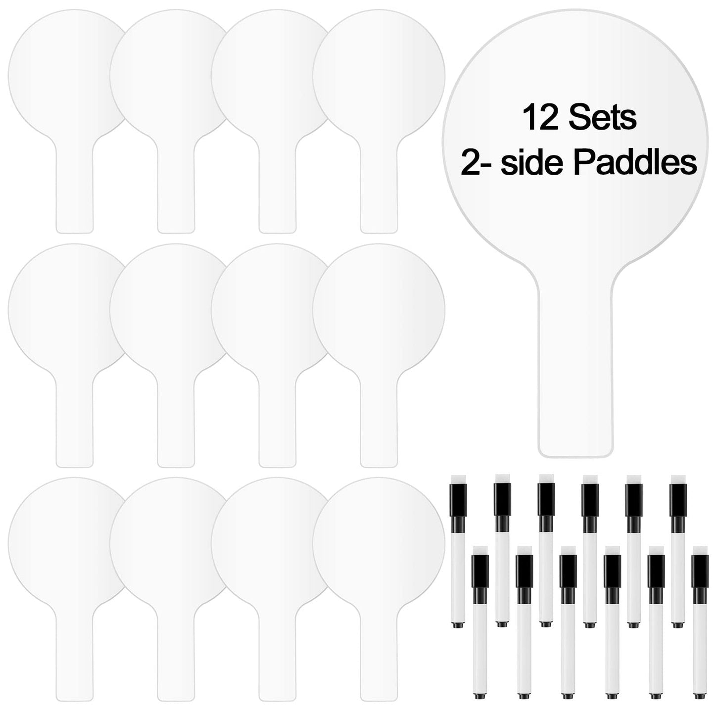 12 Sets 5x9 Inch Answer Dry Erase Paddles and 12 Black Marker Set Handheld Small Dry Erase Board Double Sided Auction Paddles Handheld Whiteboard for Classroom Voting Answering Auction Bidding