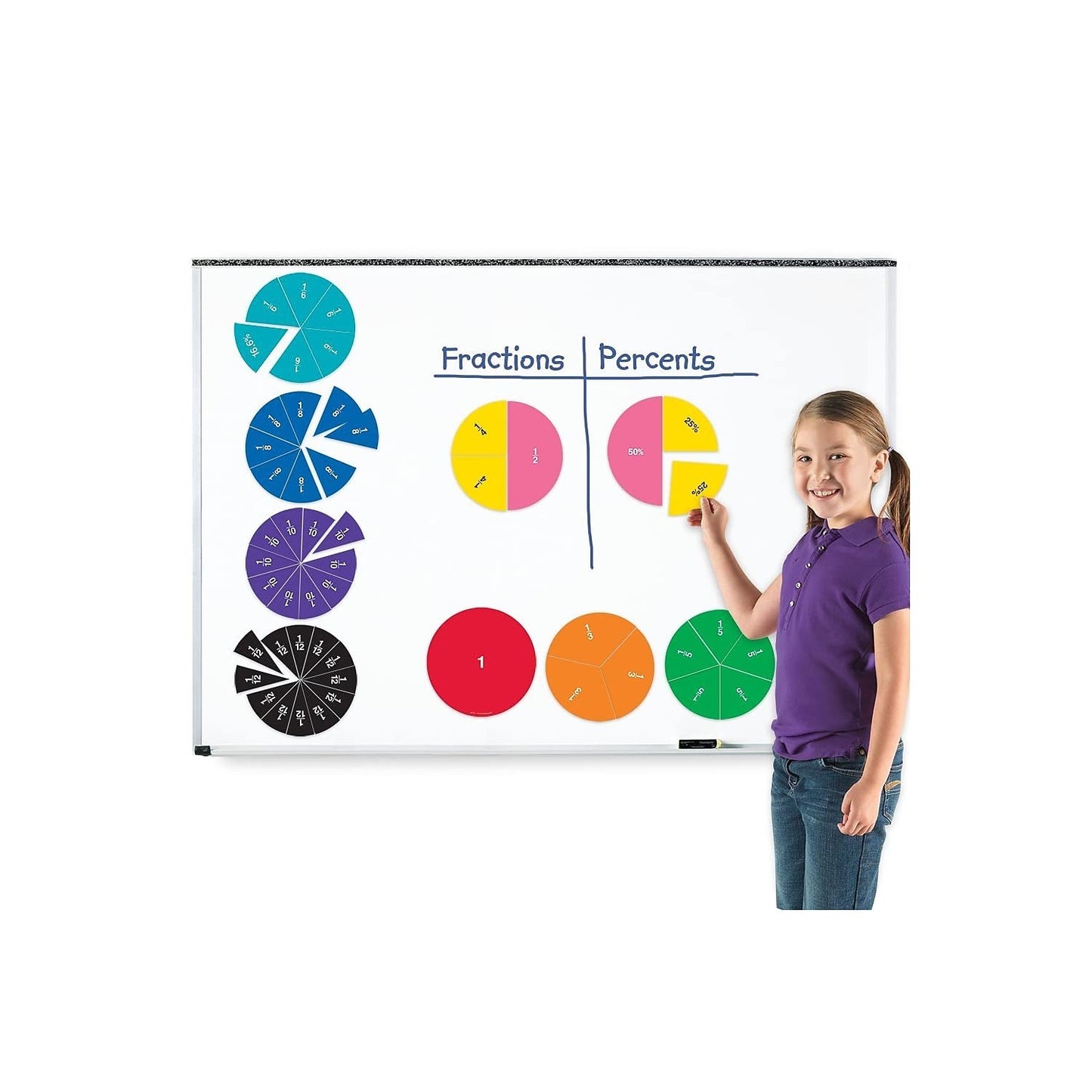 Learning Resources Double-Sided Magnetic Fraction Circles, Sticks to Whiteboard and Chalkboard, Teacher Math Classroom accessories Ages 6+