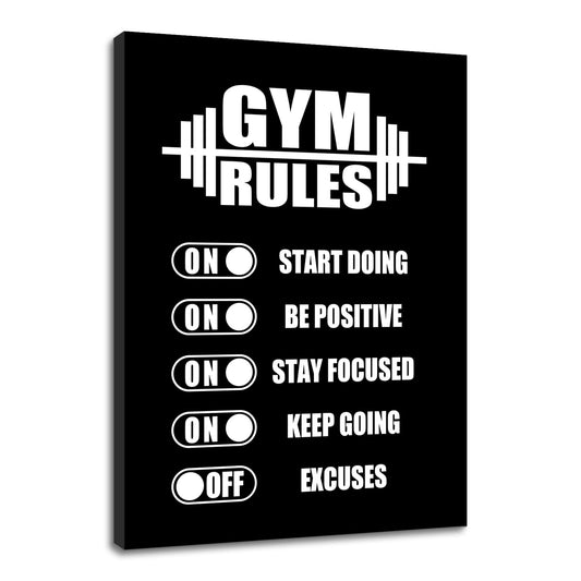 YSPCSUN Motivational Gym Posters For Home Workout Room Decor Inspirational Fitness Rules Canvas Wall Art Barbell Signs For Weightlifting Bodybuilding Garage Ready To Hang 24x18 Inch