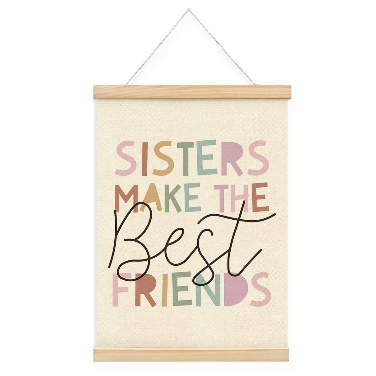 STHTTSW Girls Room Wall Art Decor,Toddler Girl Room Cute Pink Nursery Bedroom Playroom Canvas Banner Decorations,Sisters Make The Best Friends Wall Hanging Poster Wall Art 12x16 Inch
