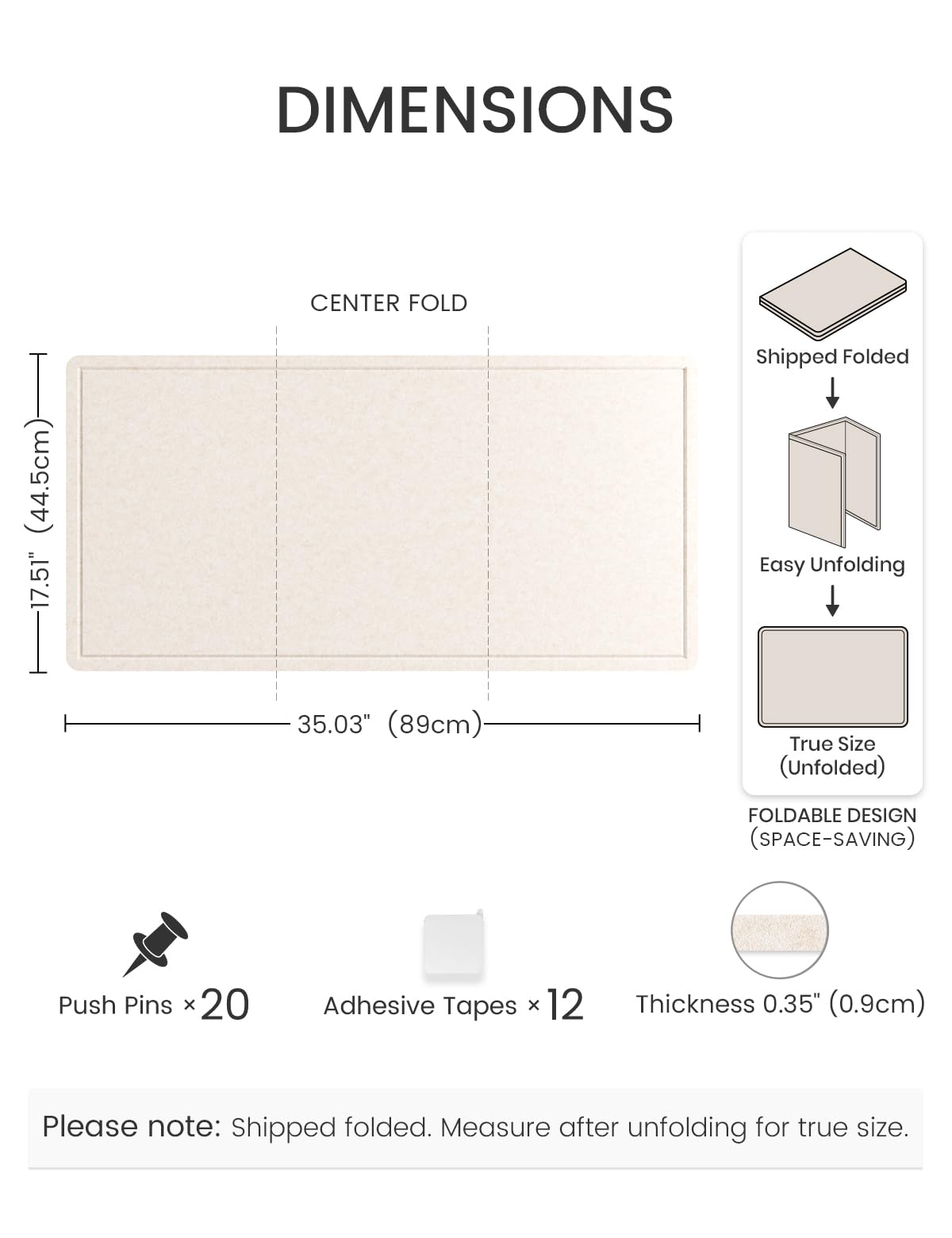 Fluxynara Bulletin Board, 35" x 17.5" Cork Board Alternative with 12 Safe Removable Adhesive Tabs, Foldable Felt Pin Board for Home Office, Classroom, Bedroom,Entryway for Walls—Oatmeal