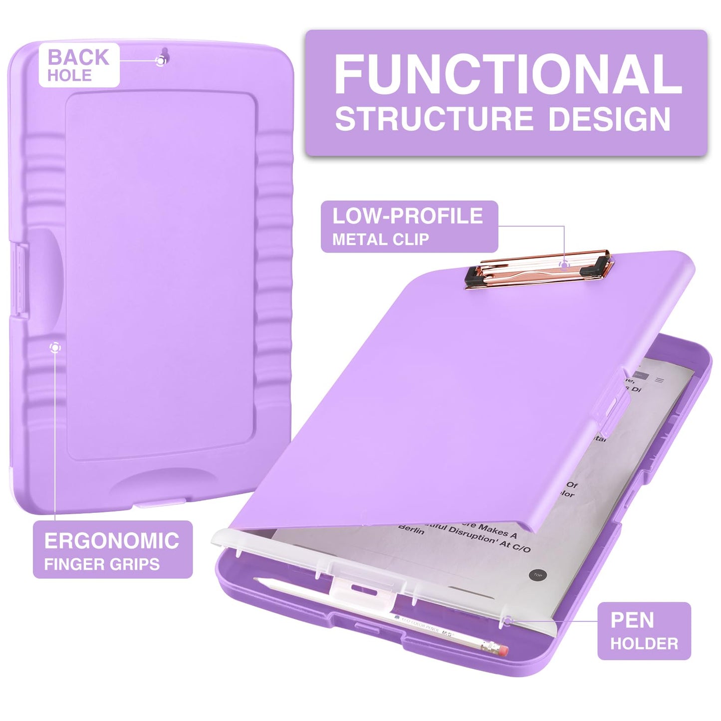 Sooez Clipboard with Storage, High Capacity Nursing Clipboard with Pen Holder, Clip Boards 8.5x11 with Storage, Low-Profile Clip, Lightweight Plastic Clipboard for Teachers, Lawers, Office Workers