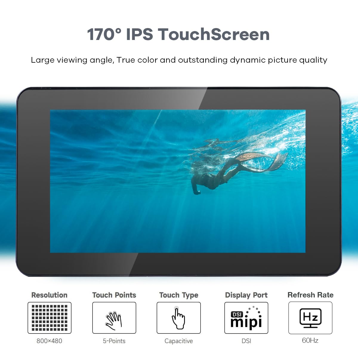 Hosyond 7 Inch Touchscreen IPS DSI Display Compatible with Raspberry Pi 5, 800x480 Capacitive Screen MIPI DSI Driver-Free Interface