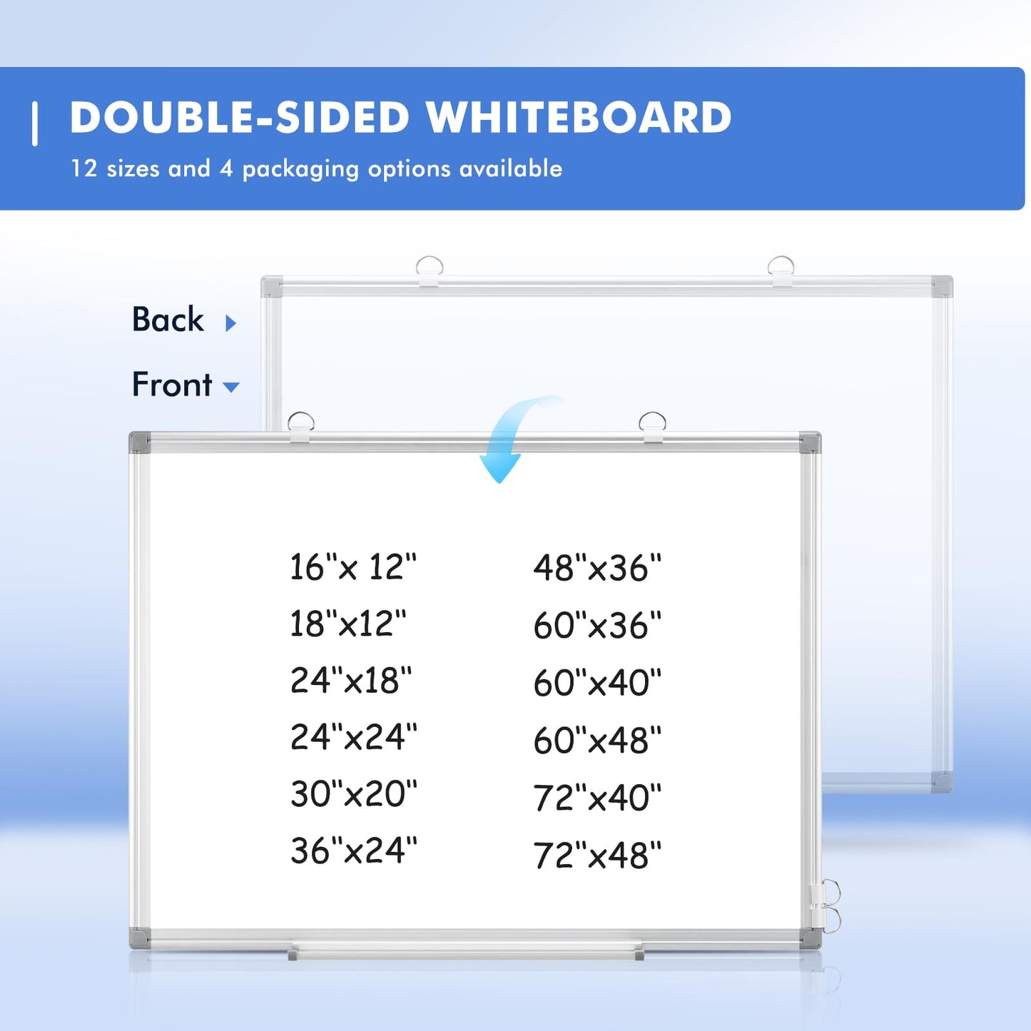 WALGLASS Double-Sided White Board, 24" x 18" Dry Erase Board Magnetic Whiteboard for Wall, Hanging Mounted Whiteboard Silver Aluminium Frame for Home, School, Office, Kitchen
