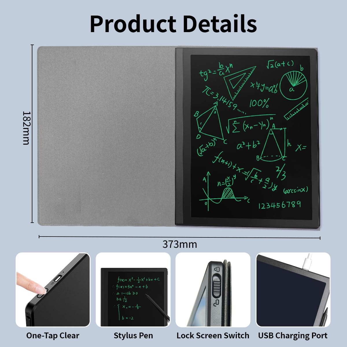 DPEDUAI LCD Writing Tablet with Leather Cover – Reusable Electronic Notepad for Meetings, Office & Travel | Includes Stylus & USB Cable, 10" Screen, Black