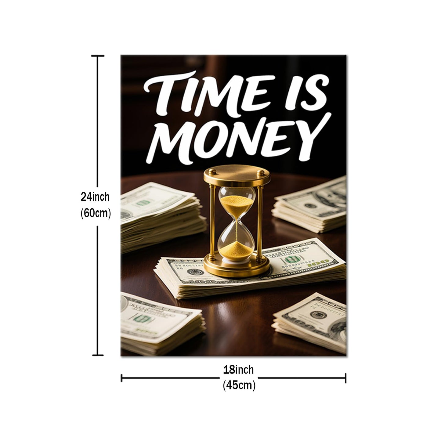YSPCSUN Inspirational Posters for Office, Time Is Money Canvas Poster Single Panel Wall Decor for Home Office Dorm Classroom, Framed Canvas Art, 24x18inch
