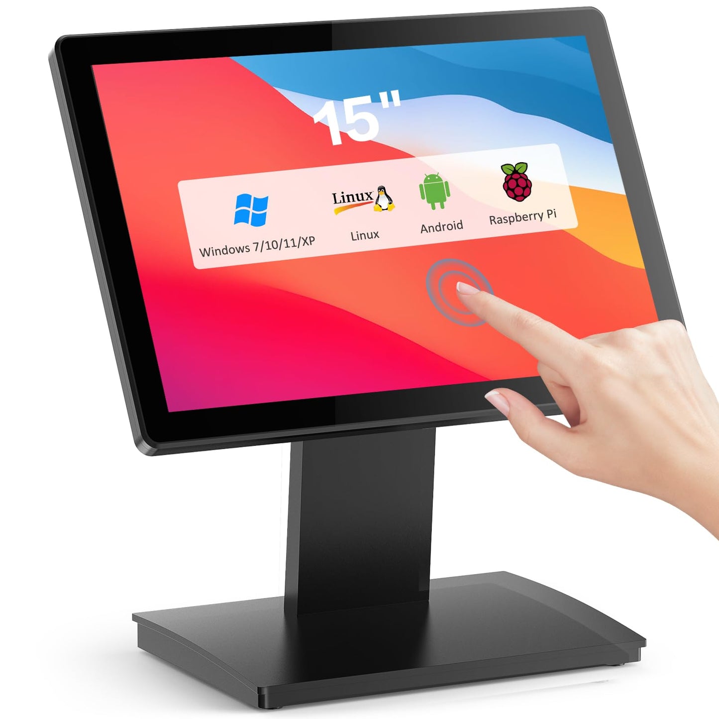 NewHail 15-inch Touchscreen POS Monitor, HDMI/VGA Capacitive Screen Display with Heavy-Duty Metal Stand for Retail, Restaurant, Bar, Gym, Warehouse and POS Systems