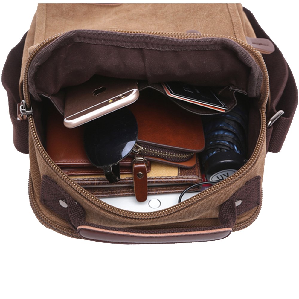 mygreen Men's Multifunctional Canvas Shoulder Bag Handbag Multi-Pockets Business Messenger Bags Outdoor Sports Over Shoulder Crossbody Side Bag