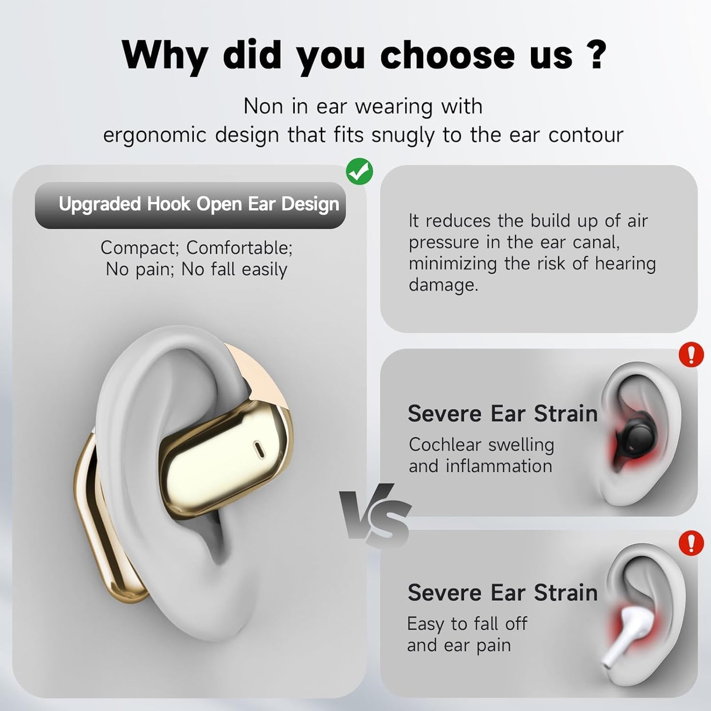 Open Ear Clip Wireless Earbuds Bone Conduction Headphones, Bluetooth 5.4, Open Ear Design, Built-in Mic, IPX7 Waterproof, LED Display Charging Case,Ear Hooks Ear Buds,Design for Running Fitness