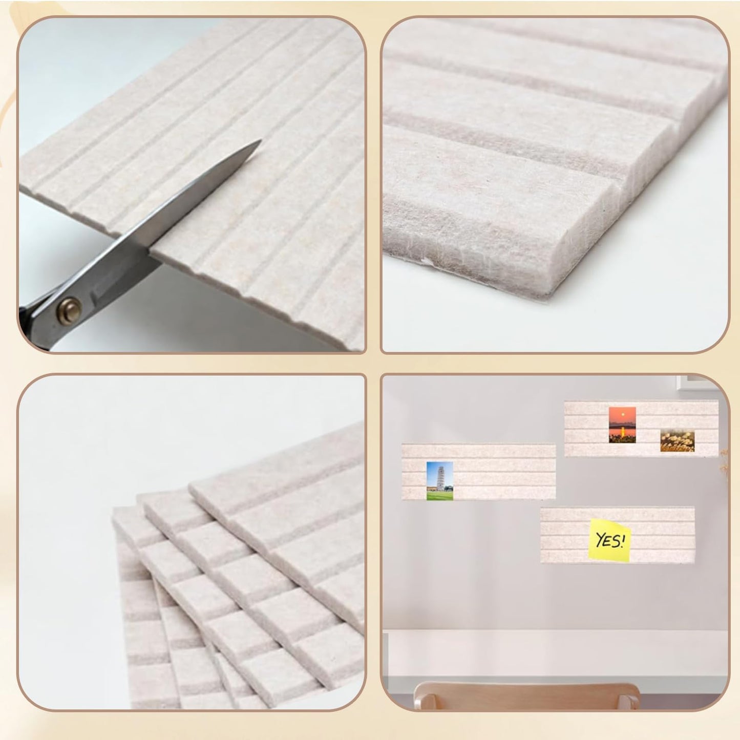 Felt Bulletin Board 11.8"*11.8",6-Pack Felt Wall Tiles,Cork Board Office Decor, Felt Wall Panels Set to Use in Office & Home Decor, Classroom Decor, Vision Board to Display Your Photos(Light Camel)