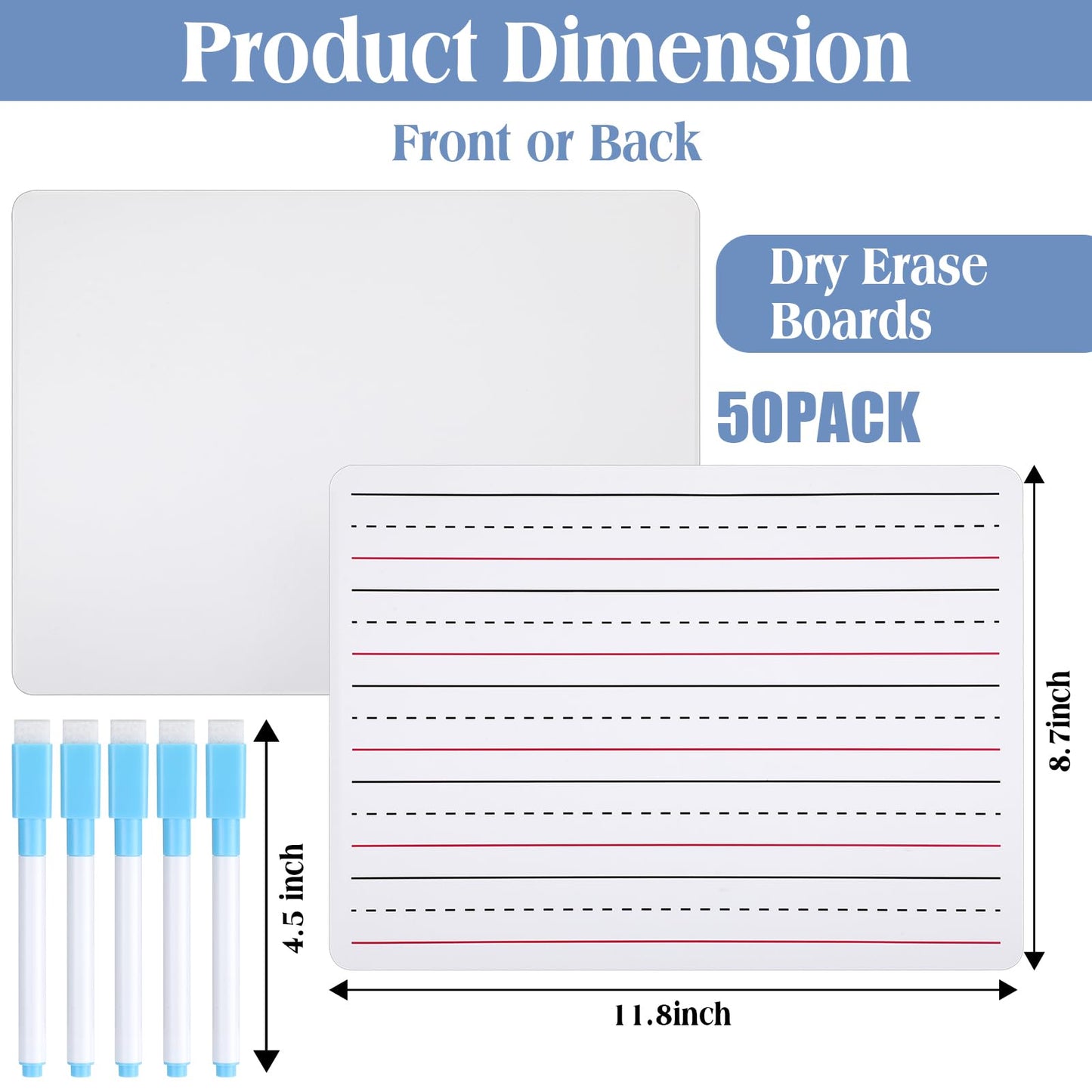 ReliThick 50 Pcs Lined Dry Erase Board with Markers 9 x 12 Double Sided Whiteboards Dry Erase Lapboards with Lines Ruled Writing Board Handwriting Practice