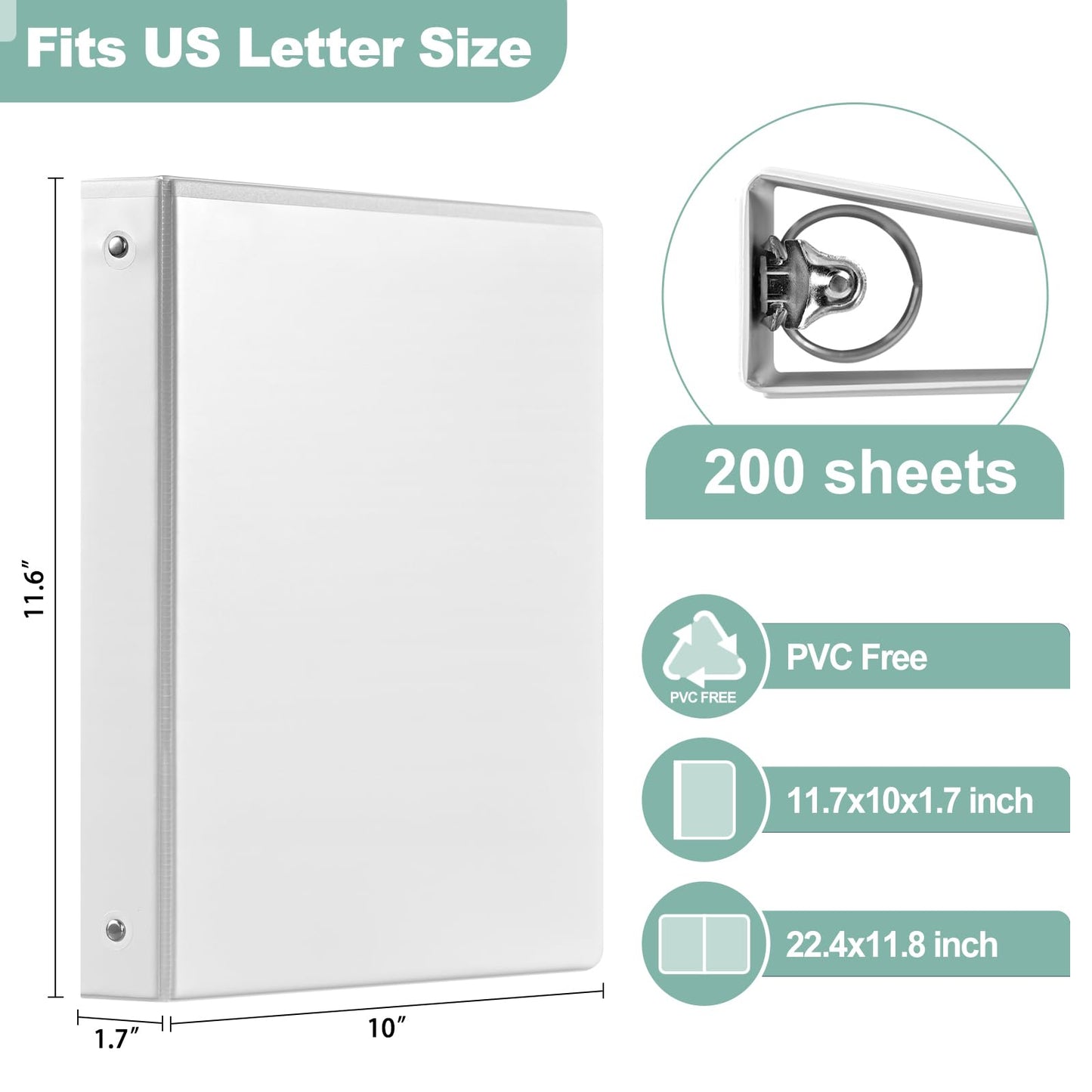 SUIN 1-Inch 3-Ring-Binder, Customizable Clear View Cover, for US Letter Size 8-1/2 x 11'', Perfect for Office/School (White - 12 Packs)