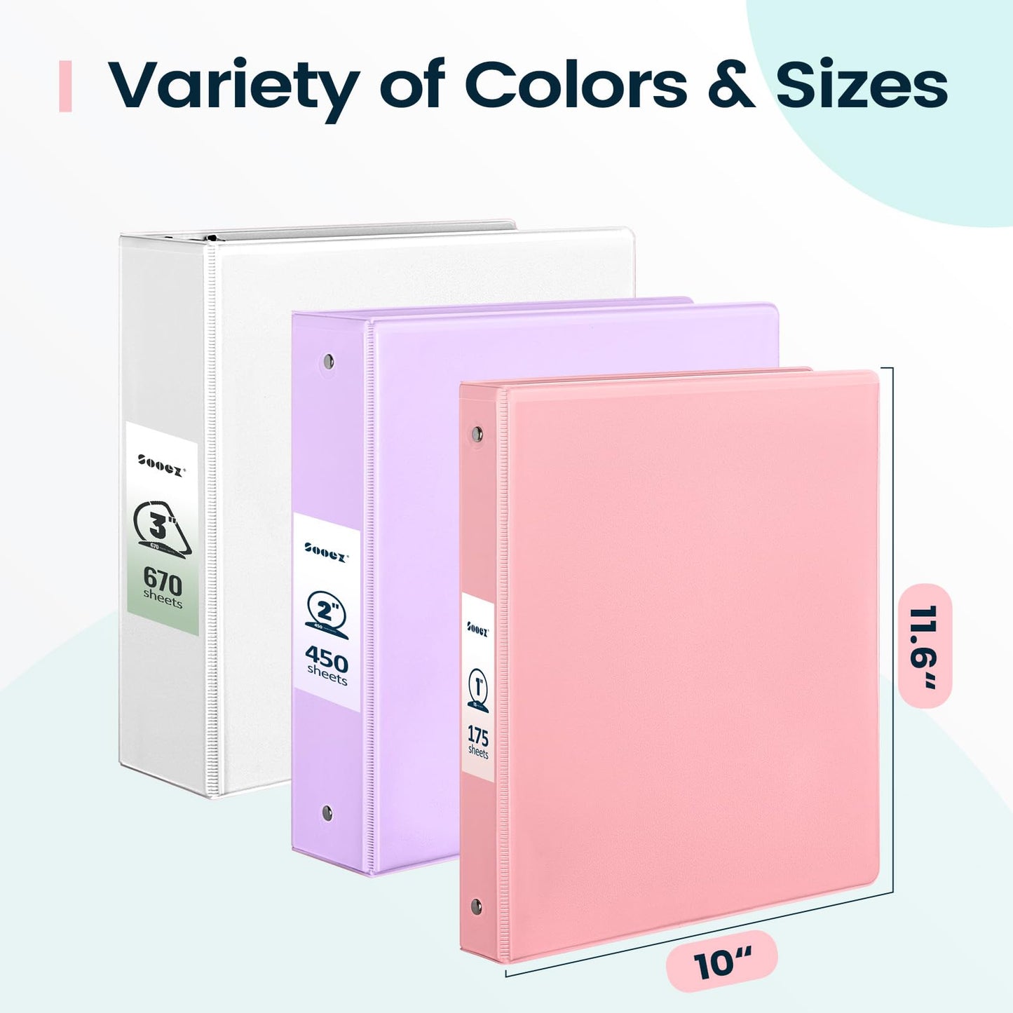 2 Pack BinderX Extra Durable 3 Ring Binder, 2 Inch Binder Round Ring, Fits 900 Sheets of 8.5x11 Paper, Customizable View Cover with Inside Pockets, Cute School Supplies for Girls, Pink & Purple