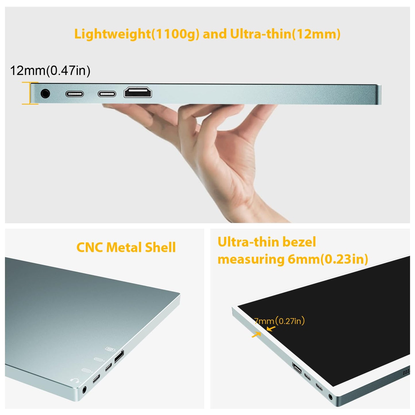 Prechen 15.6'' Touchscreen Portable Monitor, FHD IPS Display with Built-in Speaker & Protective Case, 10-Point Touch Screen, HDMI & USB-C Travel Monitors for Laptop, PC, Phone,Metal Gray + White