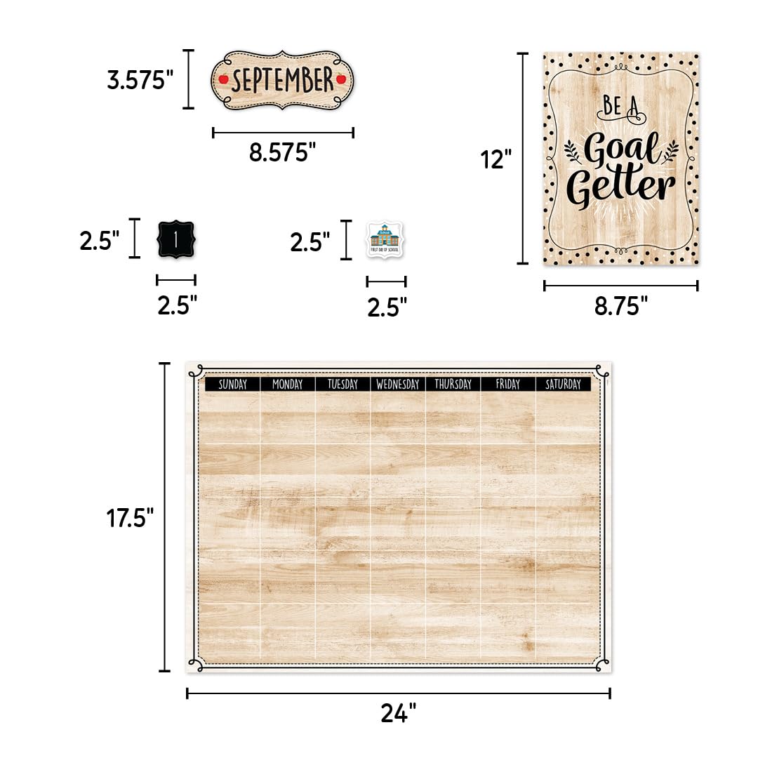 CTP Core Décor Black, White, and Wood Calendar Set Bulletin Board Top Classroom Decorating Accents (Creative Teaching Press 10920)