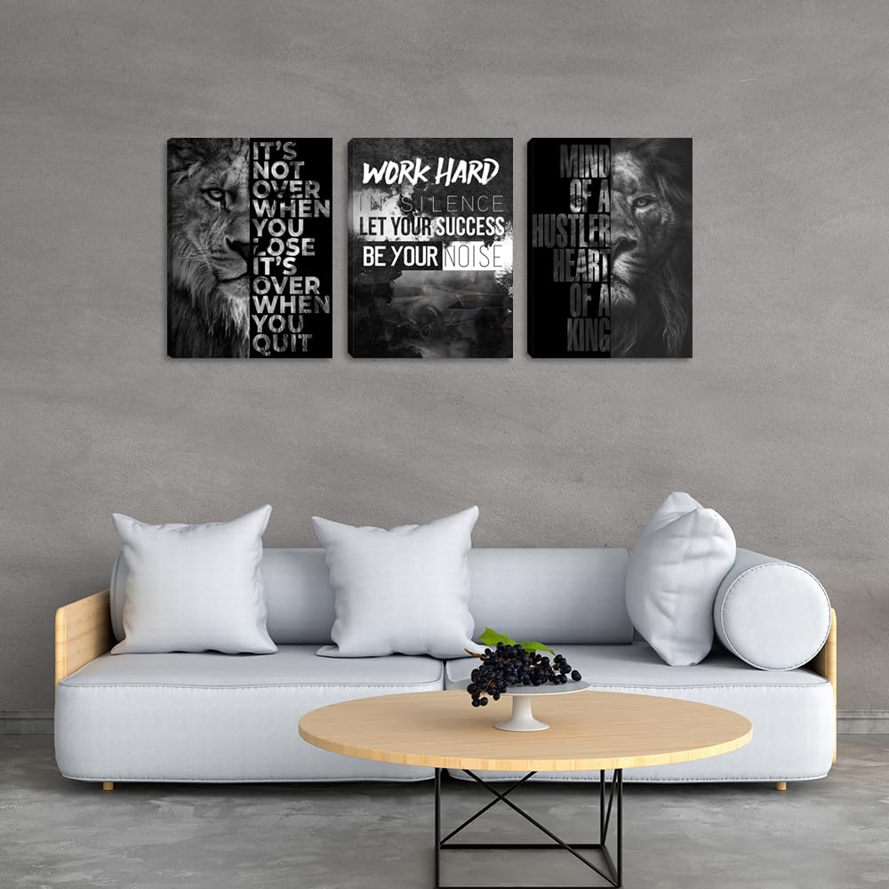 Motivational Quotes Wall Art Lion Canvas Art Inspiring Entrepreneur Success Motivational Wall Decor Inspirational Lion Poster Prints Framed Wall Art Posters Office Decor(36''Wx 16''H)