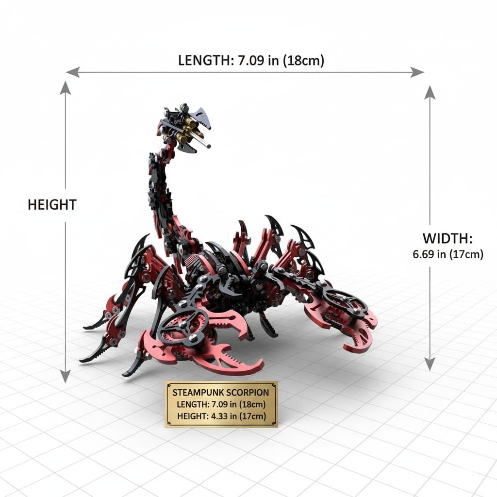 Scorpion 3D Metal Puzzles for Adults,454PCS Stainless Steel DIY Mechanical Metal Model Kits,No Glue Assembly with Movable Joints,Challenging Metal Building Kit Desk Decor Gift (Black-Red)