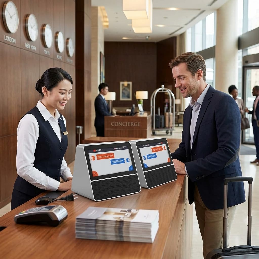 Haofy Double Screen Reception Translator, Accurate Language Translator Device 7in Synchronized Fast for Hotel for Travel (US Plug)