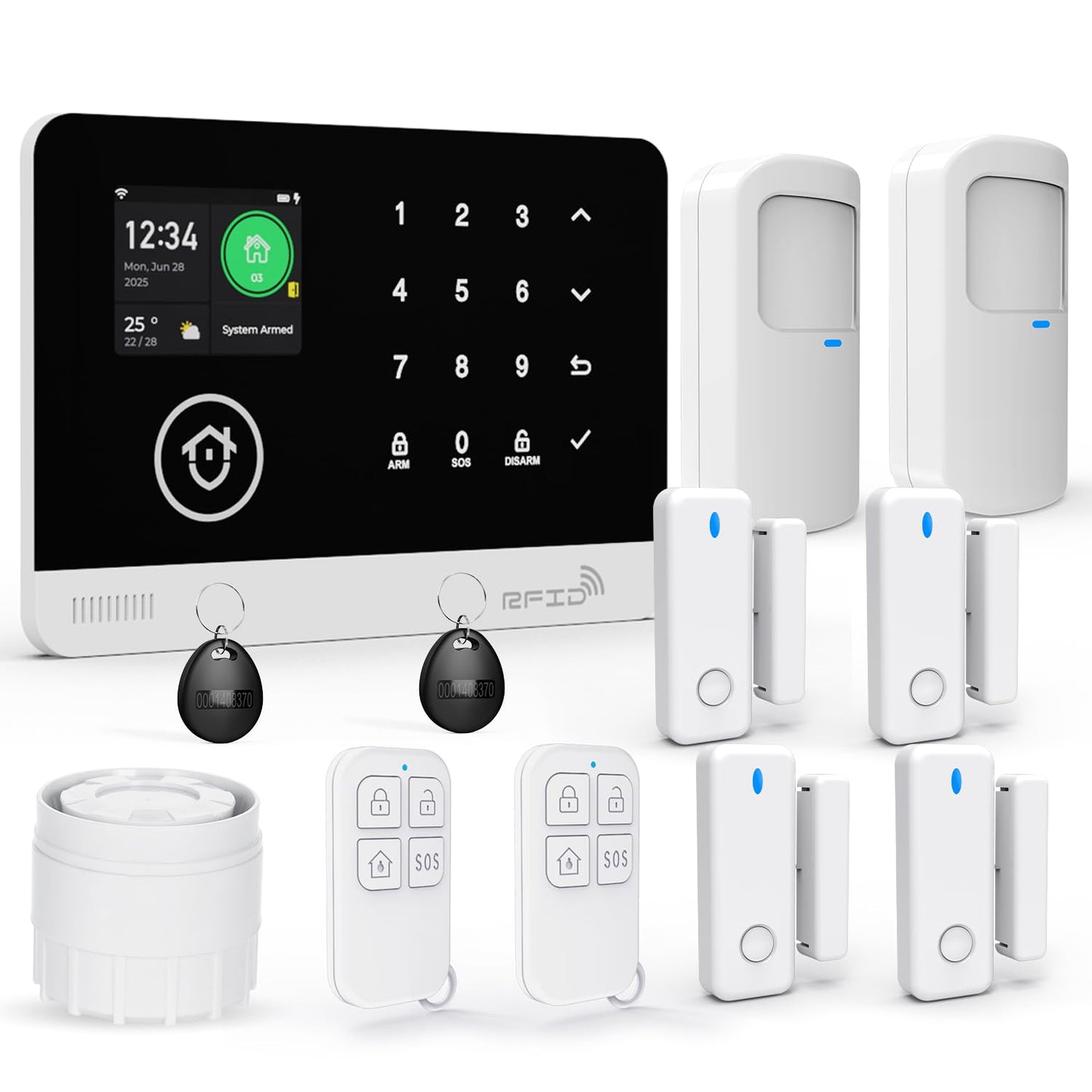 Home Security System, 4G/WiFi GSM SMS Wireless Home Alarm System with Motion Detector, 120dB Alarm Siren, Smart Remote Control, LCD Display, Compatible with Alexa and Google(12 Pieces)