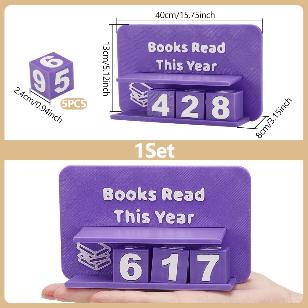 UNICRAFTALE Books Read This Year Counter Plastic 3D Printed Book Tracker for Reading Goal Display Purple Books Counter Sign Bookshelf Decor Reading Challenge Gift for Book Lovers 15.7x5.1x3.1Inch