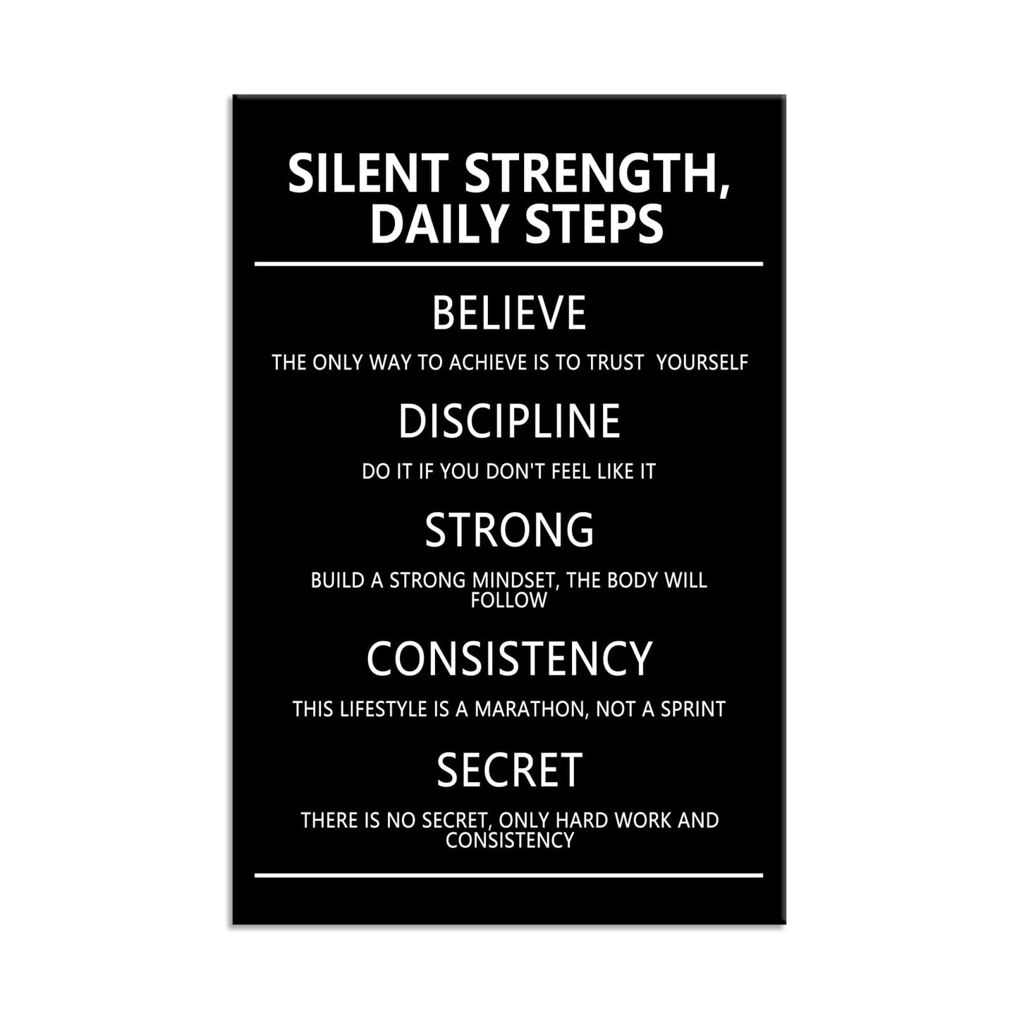 Silent Strength,Daily Steps quote Inspirational Wall Art Affirmative Motivational Poster Canvas Painting Prints Wall Pictures for Home Office Gym Decor Framed Artwork [12''W x 18''H]