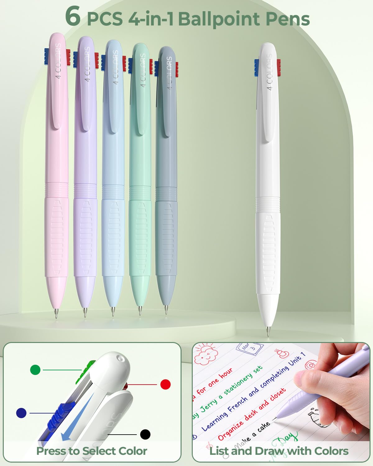 Four Candies 56 PCS Stationery Set, Cute Organizer with Supplies, 6 Multicolor Pens, 12 Pastel Highlighters, 5 Gel Pens Black Ink, 9 Mechanical Pencils for College Essentials Stuff (Green)