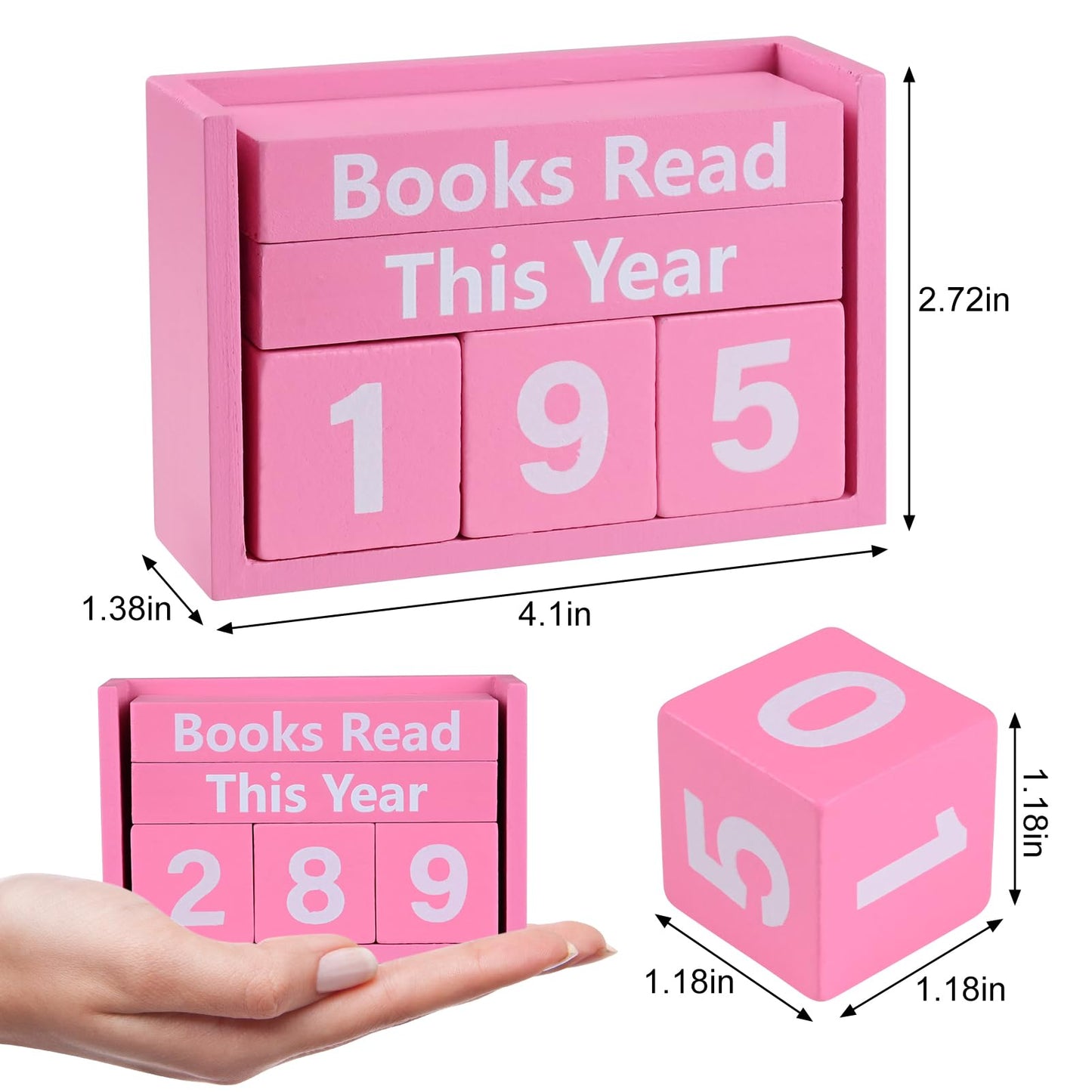 Books Read This Year Counter - Wooden Reading Tracker Block, Adjustable Book Count Display, Pink Book Lover Decor for Bookshelf Desk Library Reading Goals Gift (Pink)
