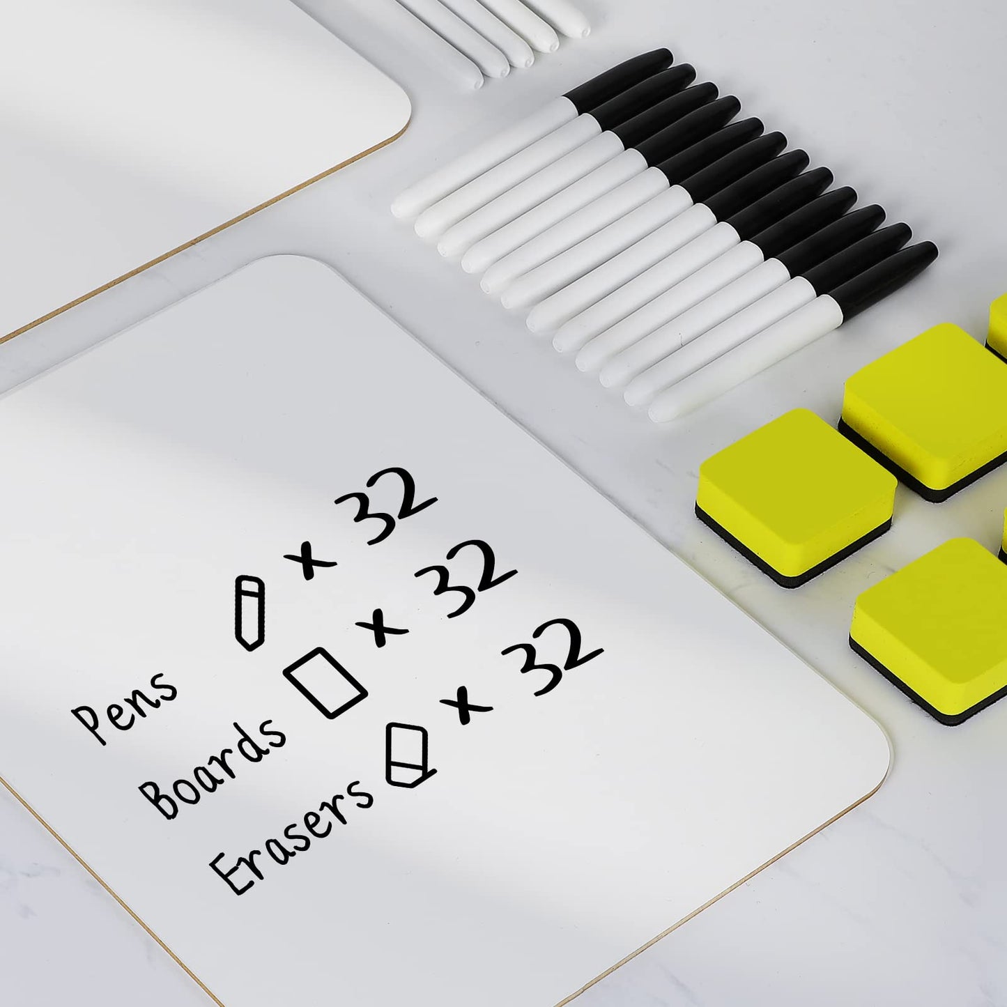 Dry Erase Lapboards, HERKKA 32 Pack Double Sided Dry Erase Lap Boards 9 x 12.5 Inch, 32 Markers, 32 Erasers, Small Dry Erase Boards for Students Classroom Teacher Supplies