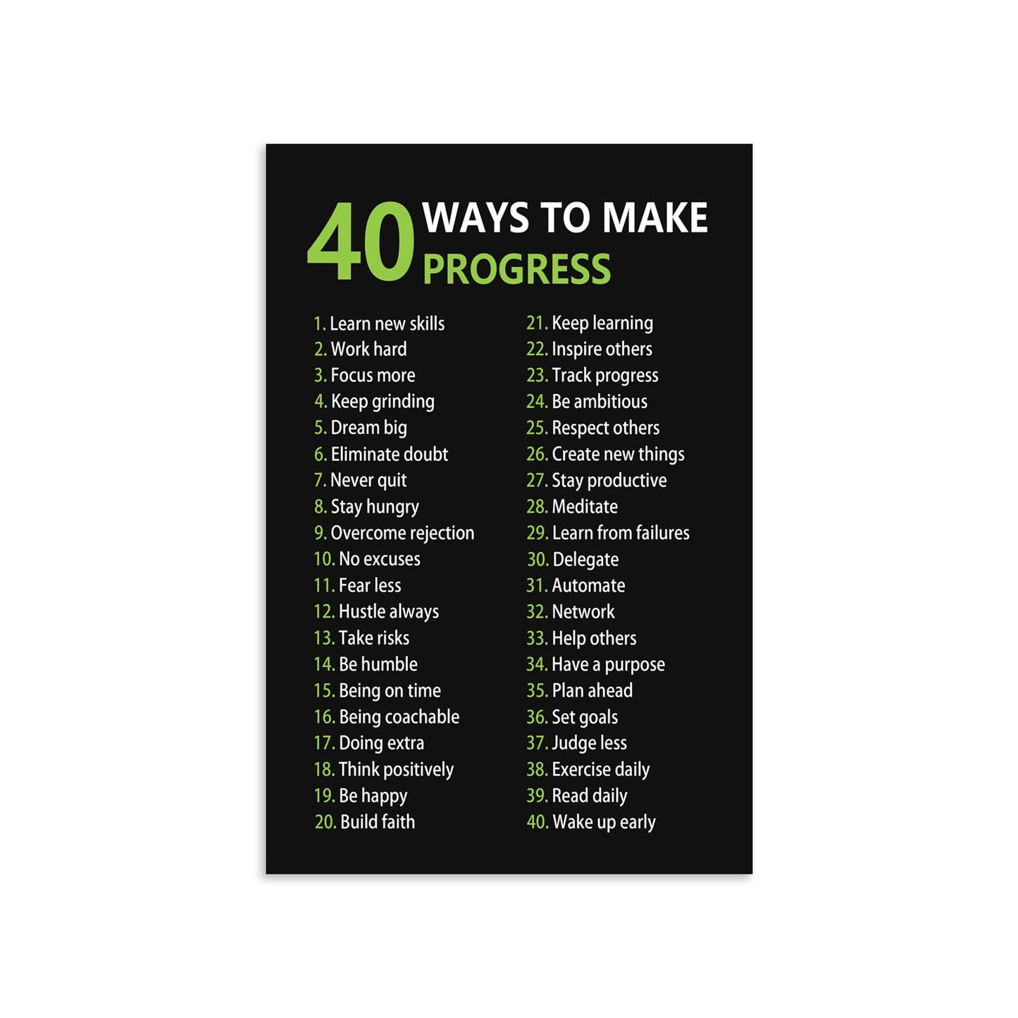 Inspirational Office Canvas Wall Art Motivational Positive Entrepreneur Quotes 40 Ways to Make Progress Painting Artwork Library Classroom Wall Decor Frame Ready to Hang[12''W X 18''H]