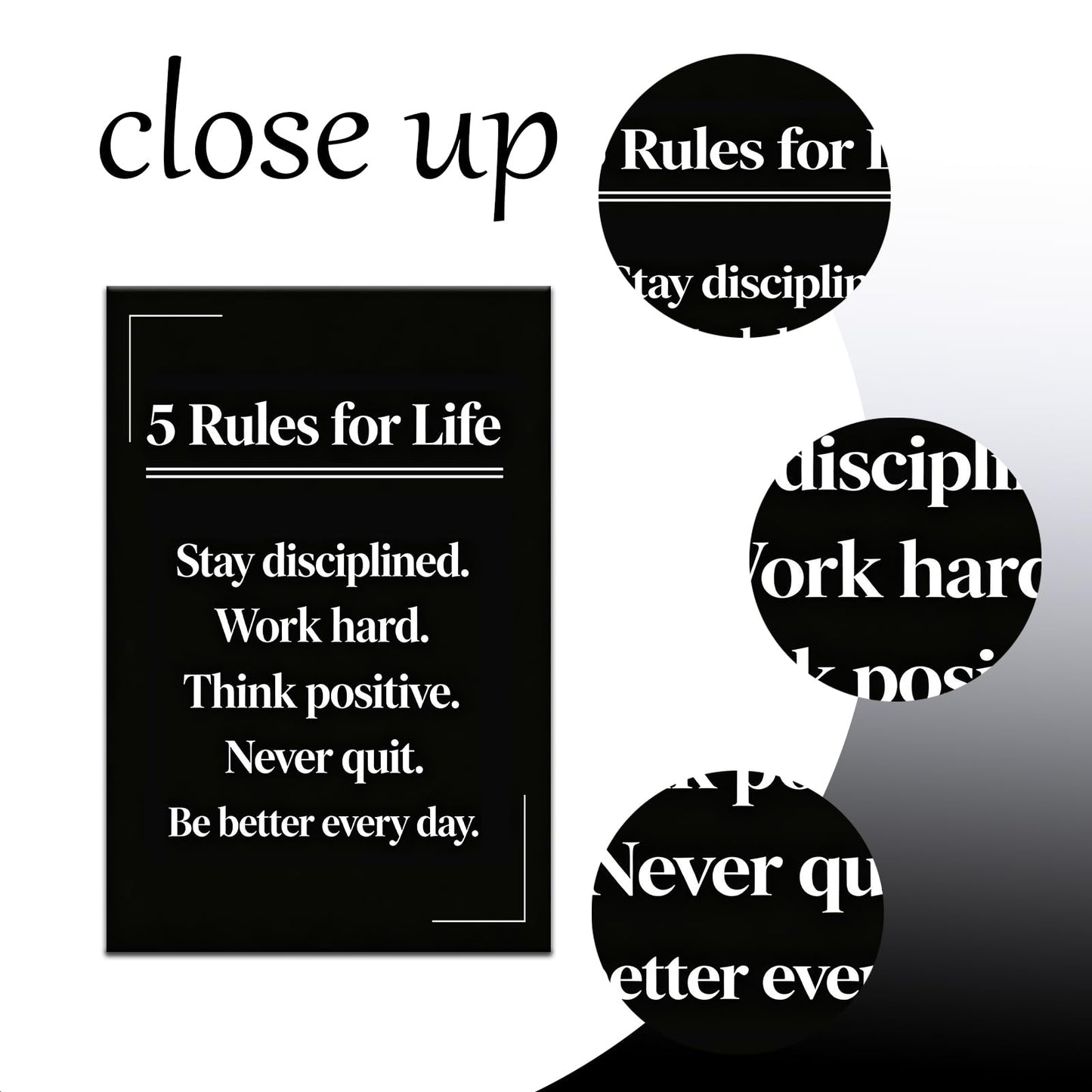PSYYSP Motivational Wall Decor Office 5 Rules For Life Inspirational Poster For Office Men Women Success Quotes Canvas Wall Art Framed Modern Daily Discipline Sign Office Decorations 12x18 Inch