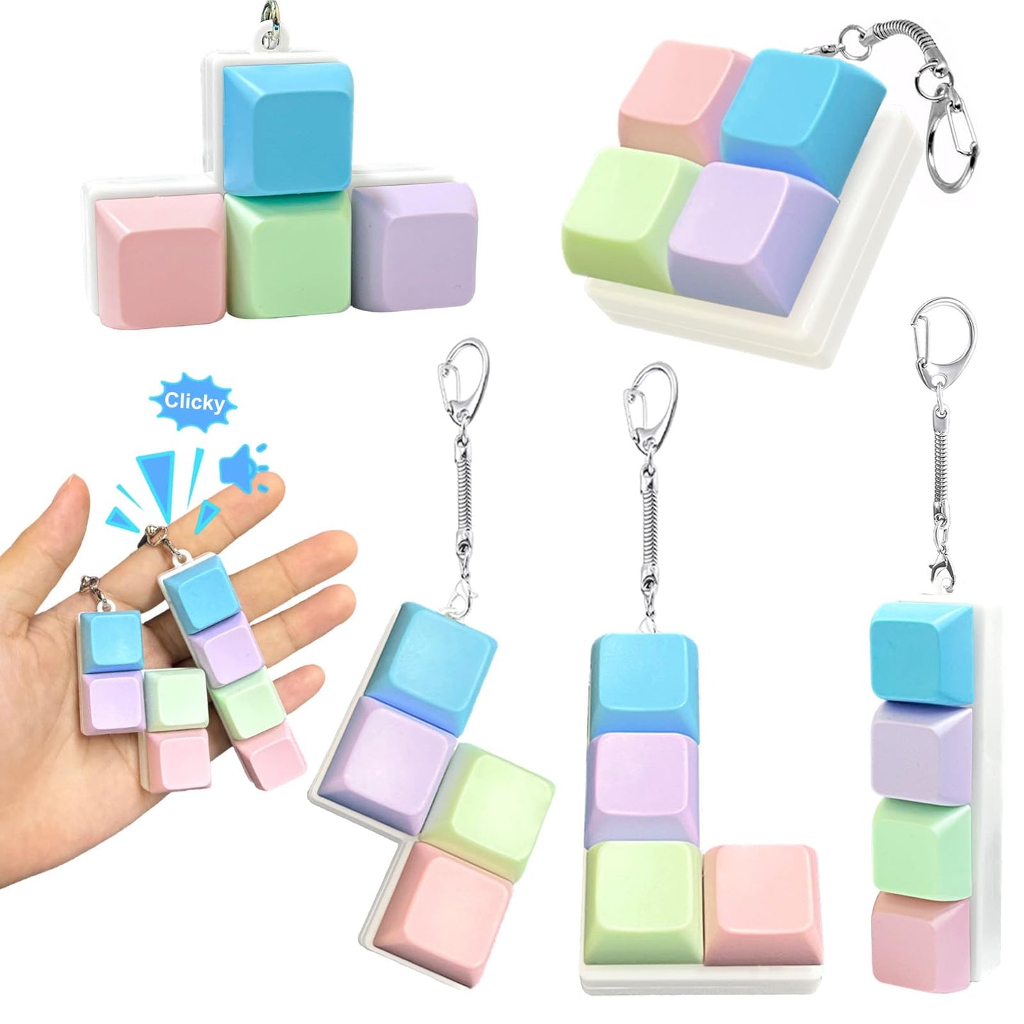 5 Pcs Keyboard Fidget Toy,Mechanical Key Board Button Clicker Keychain,Keycap Clicky Stress Relief Gift Office Toy to Pass The Time(Macaron Colors)