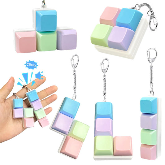 5 Pcs Keyboard Fidget Toy,Mechanical Key Board Button Clicker Keychain,Keycap Clicky Stress Relief Gift Office Toy to Pass The Time(Macaron Colors)