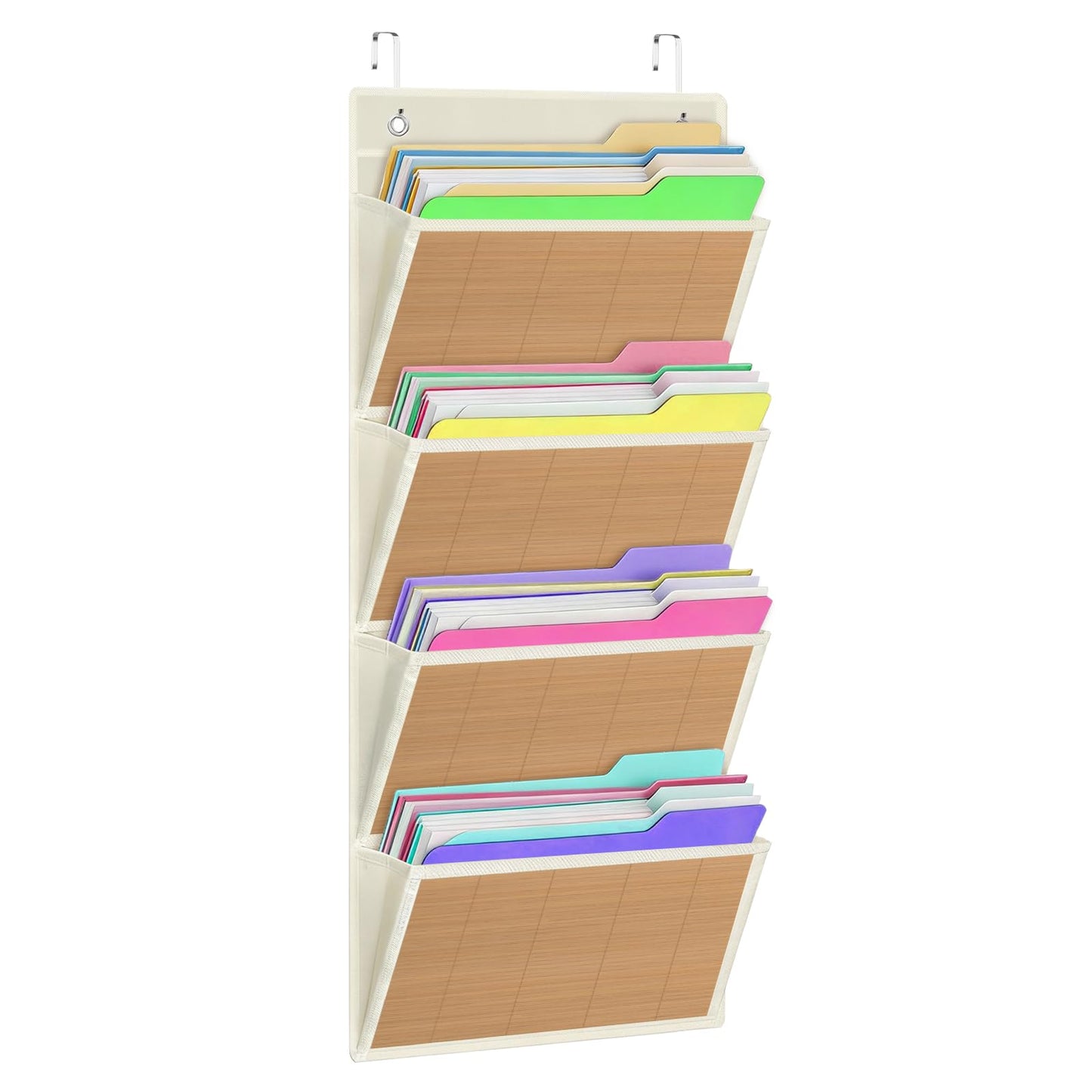 homyfort Over the Door File Organizer, Hanging File Folders, Wall Organizers and Storage for Mail, Magazine, Notebooks, Planners, Office, Classroom, 5 Extra Large Pockets, 50.39” Tall (Grey)