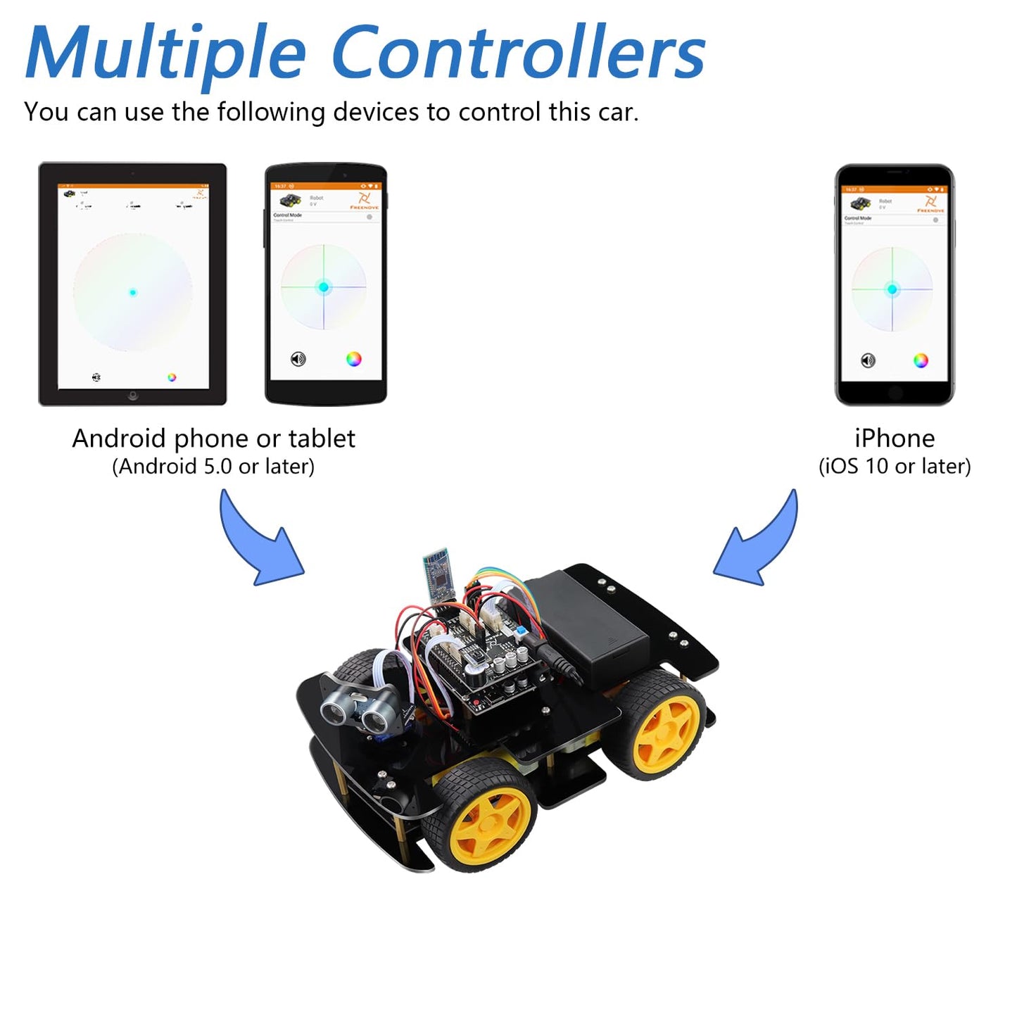 Freenove 4WD Car Kit (Compatible with Arduino IDE), Line Tracking, Obstacle Avoidance, Wireless Control App, Ultrasonic Sensor Motor Servo