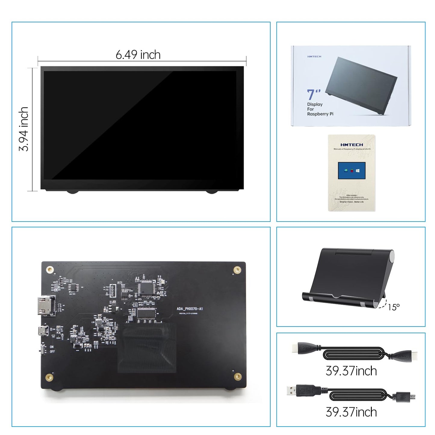 HMTECH 7 Inch Raspberry Pi Screen 800x480 HDMI Portable Monitor IPS LCD Screen Display for Raspberry Pi 5/4/3/2/Zero/B/B+ Win11/10/8/7 (Non-Touch)