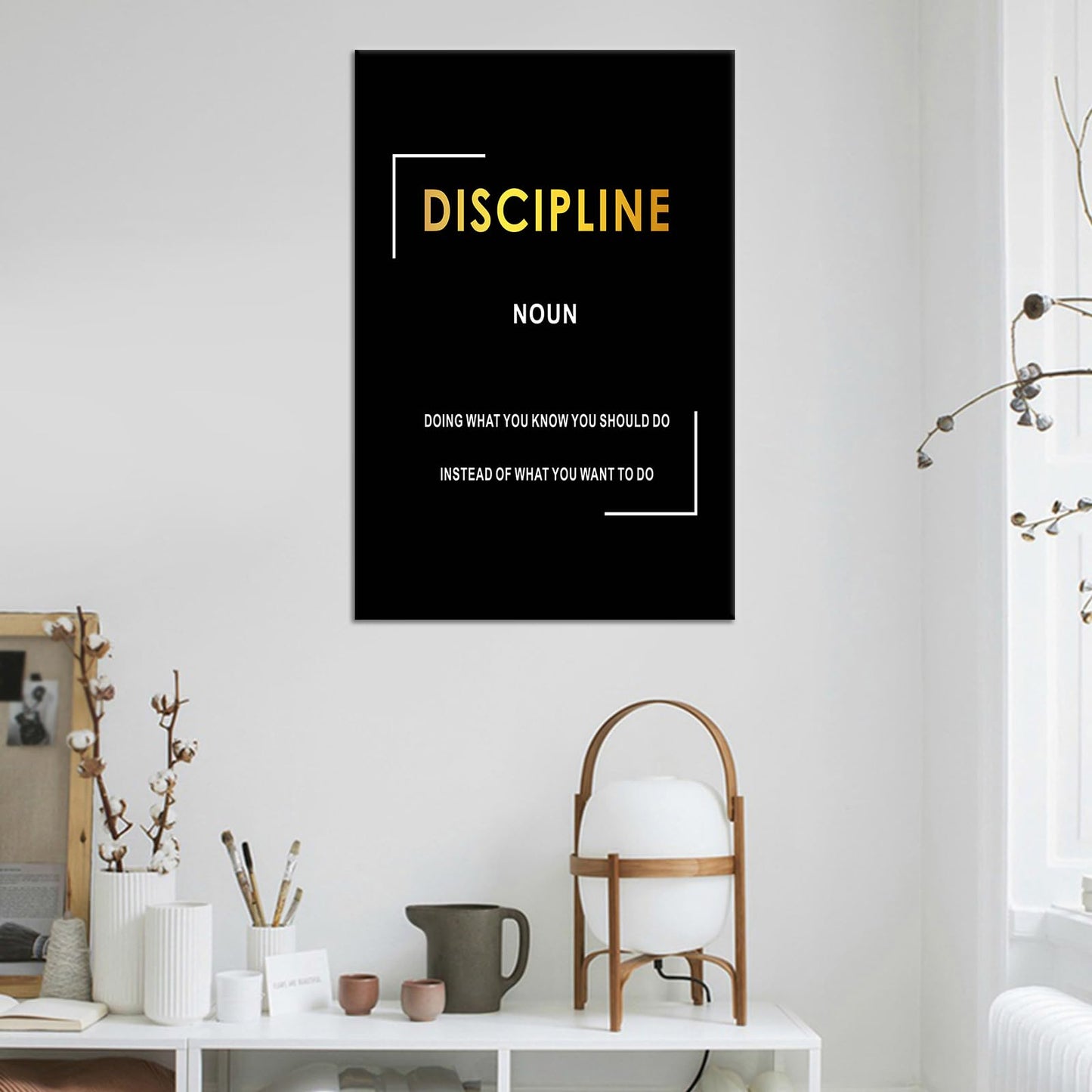 Motivational Canvas Wall Art Inspirational Entrepreneur Quotes Painting Print Discipline Noun Picture Poster Office Decor for Modern Home Gym Bedroom Living Room Artwork Ready to Hang [12''Wx18''H]