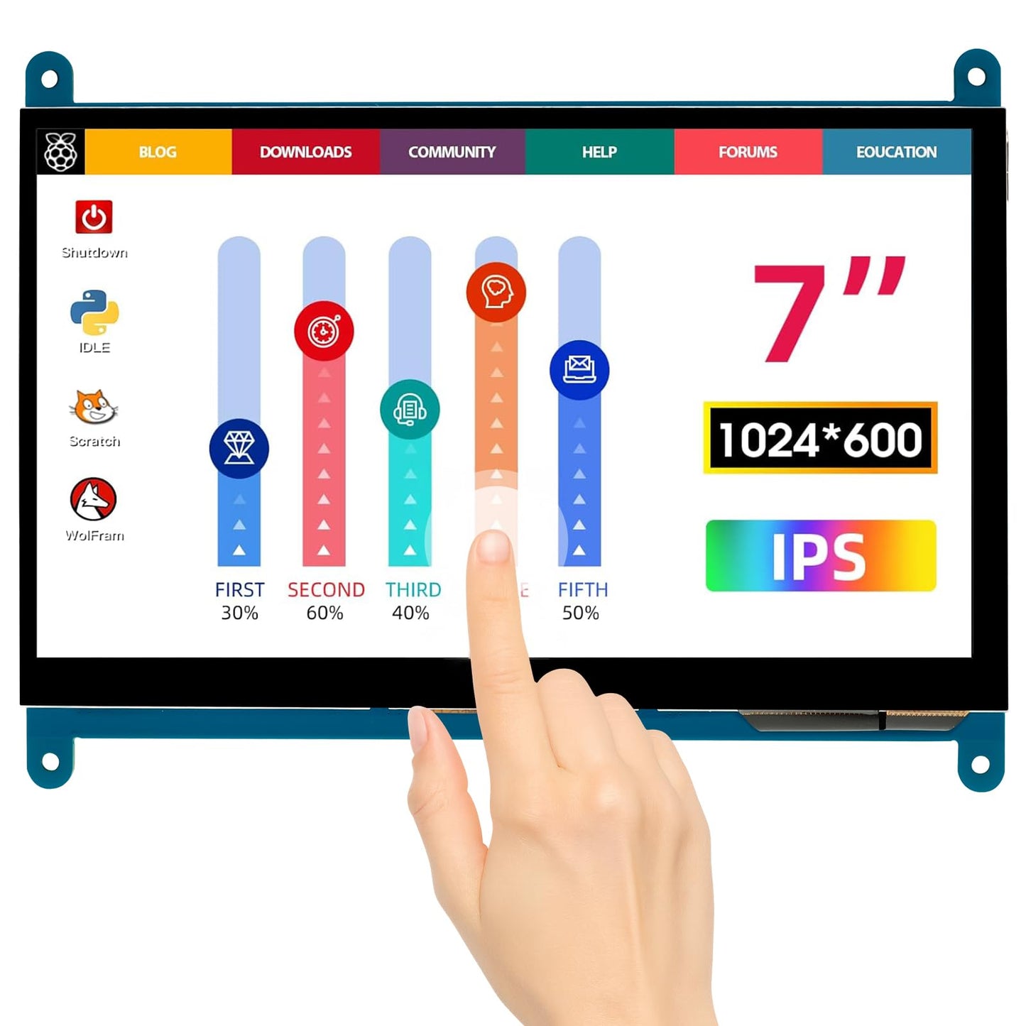 ELECROW 7 Inch 1024×600 Touchscreen for Raspberry Pi: IPS Capacitive Touch Screen LCD Display, Mini Portable Monitor Compatible with Raspberry Pi 5/4/3 BB Black Banana Pi Windows 11/10/8/7 Driver Free