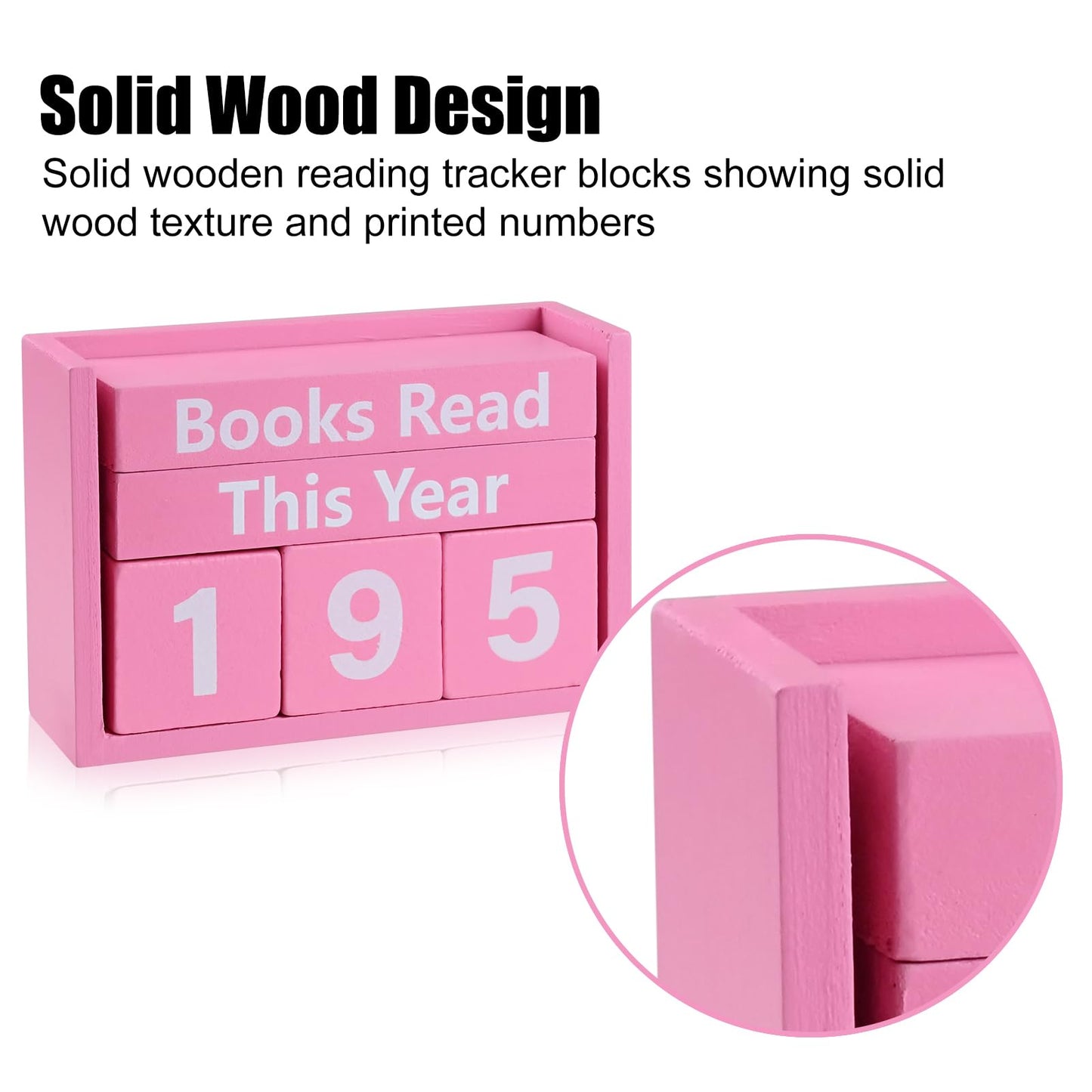 Books Read This Year Counter - Wooden Reading Tracker Block, Adjustable Book Count Display, Pink Book Lover Decor for Bookshelf Desk Library Reading Goals Gift (Pink)