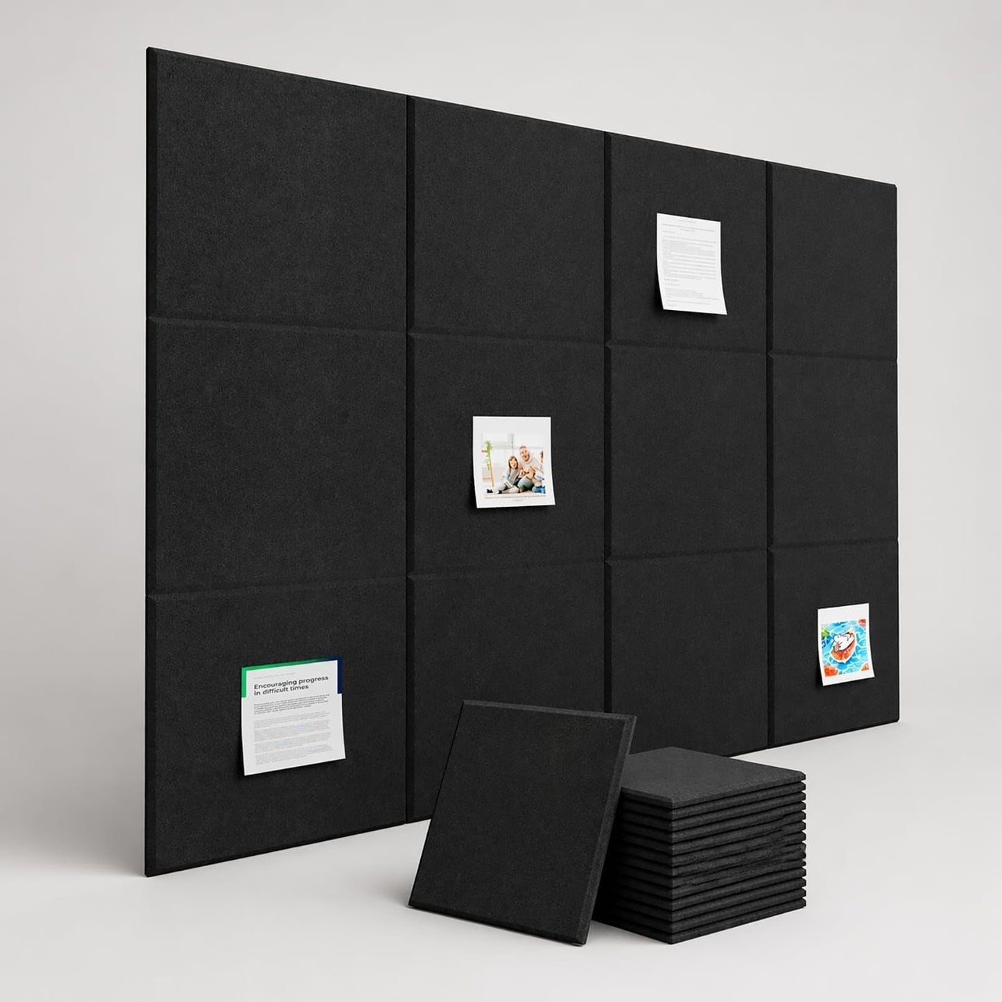 Baysola Felt Bulletin Board Panels 48 x 36 Inch Self Adhesive Wall Tiles Cork Board Alternative for Office Classroom Photos Notes 12 Pack