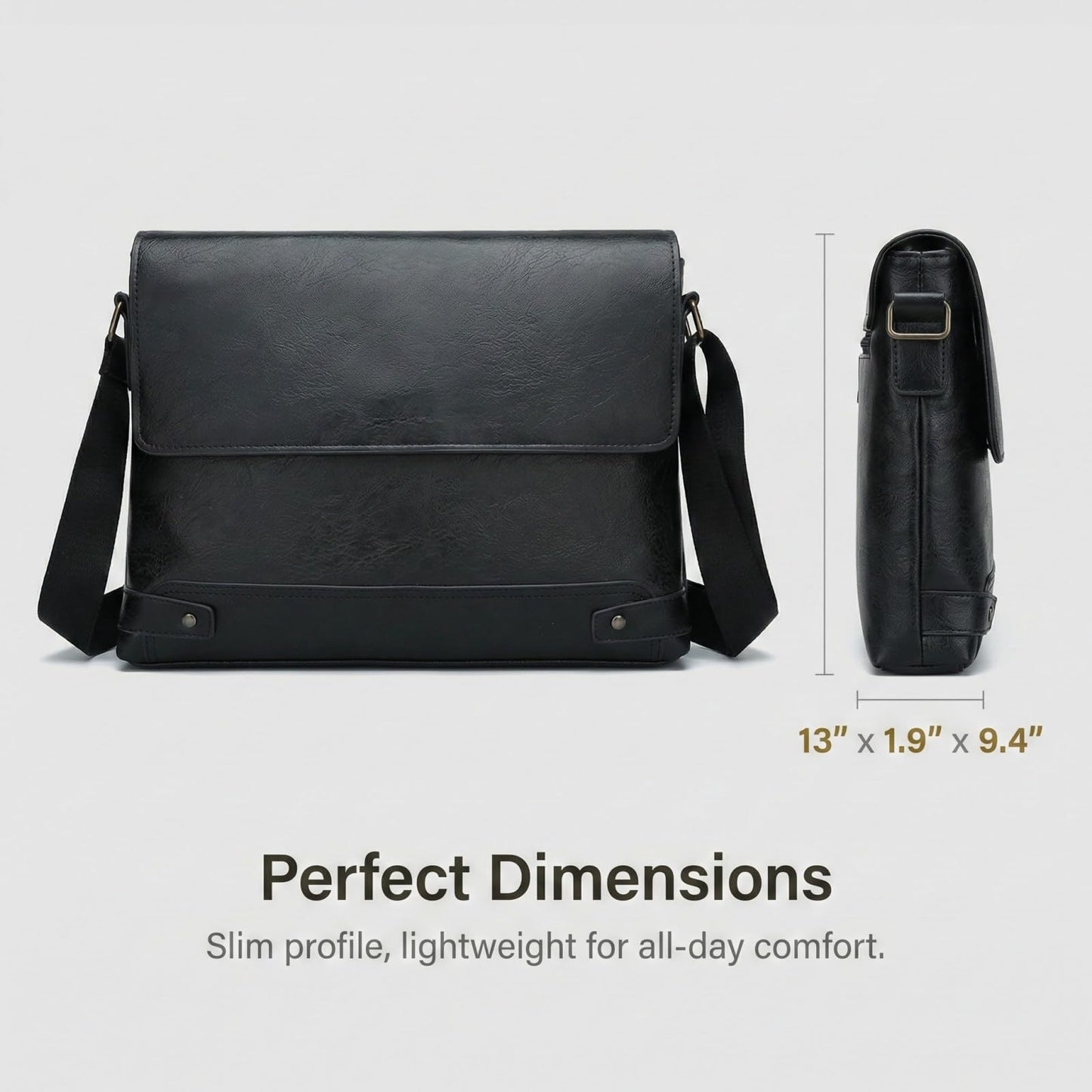 Messenger Bag for Men, 13 inch Purse Crossbody Bag, Waterproof Shoulder Bag for Office Business (Black)