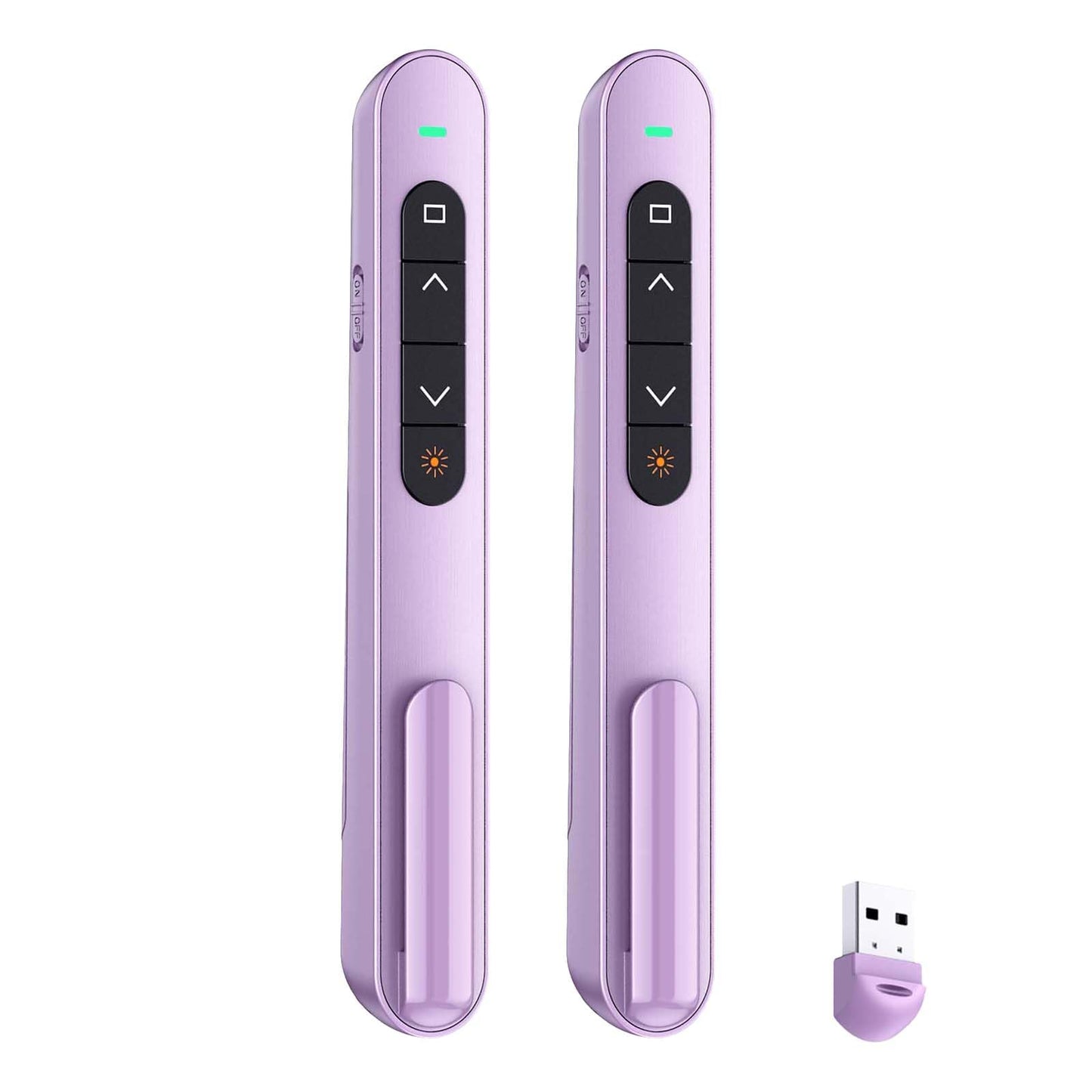 QUI 2 Pack Presentation Clicker, Hyperlink Volume Control Wireless Presenter, RF 2.4GHz USB Presentation Remote Control,PowerPoint Clicker Slide Advancer for Computer, Laptop, Mac (USB, Purple)