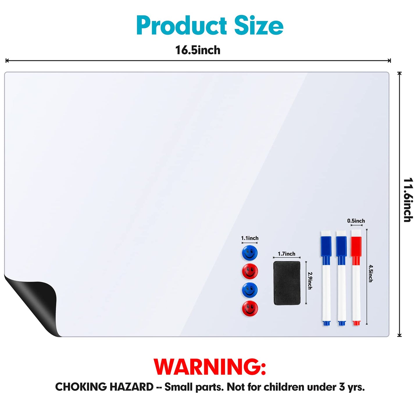 Magnetic Whiteboard for Refrigerator 2 Pack, 16x12 Inch Fridge Dry Erase Board with 3 Markers, Eraser & Magnets - Kitchen Menu Planner, Grocery List Organizer (White, 12×16inch)
