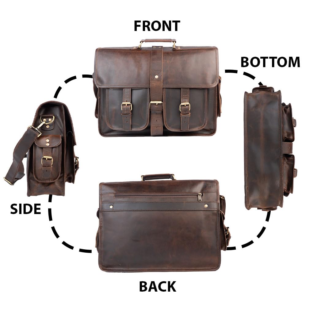 URBAN DEZIRE 16 inch Leather Messenger Bag Brown Vintage Satchel Genuine Laptop Computer Office Shoulder Handmade Briefcase for Men
