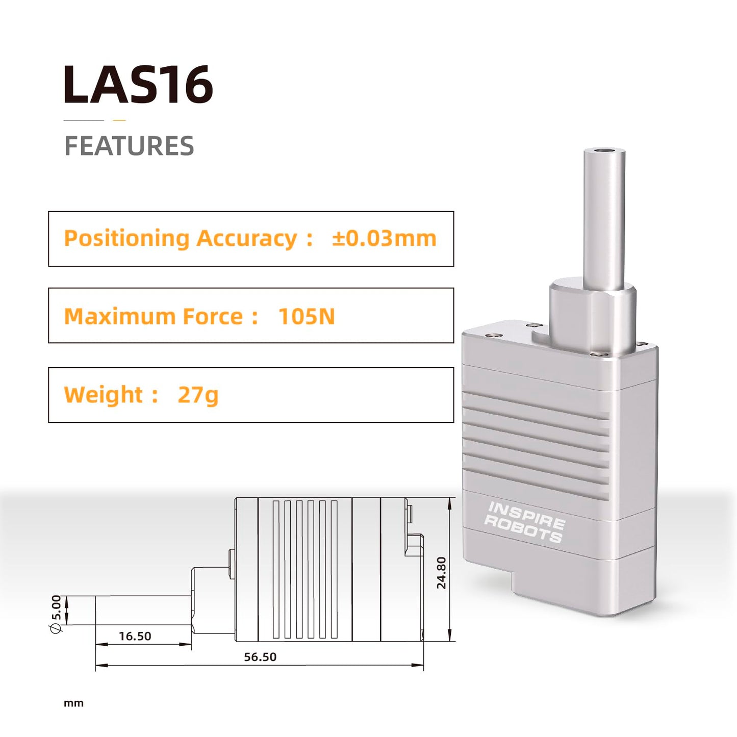 INSPIRE ROBOTS LAS High Precision Micro Linear Servo Actuator,Stroke 16mm,Force 7.9lbs(35N), Drive&Control Integrated| for Robotics,Industrial Automation,Biomedical Instrument,Education|LAS16-081D