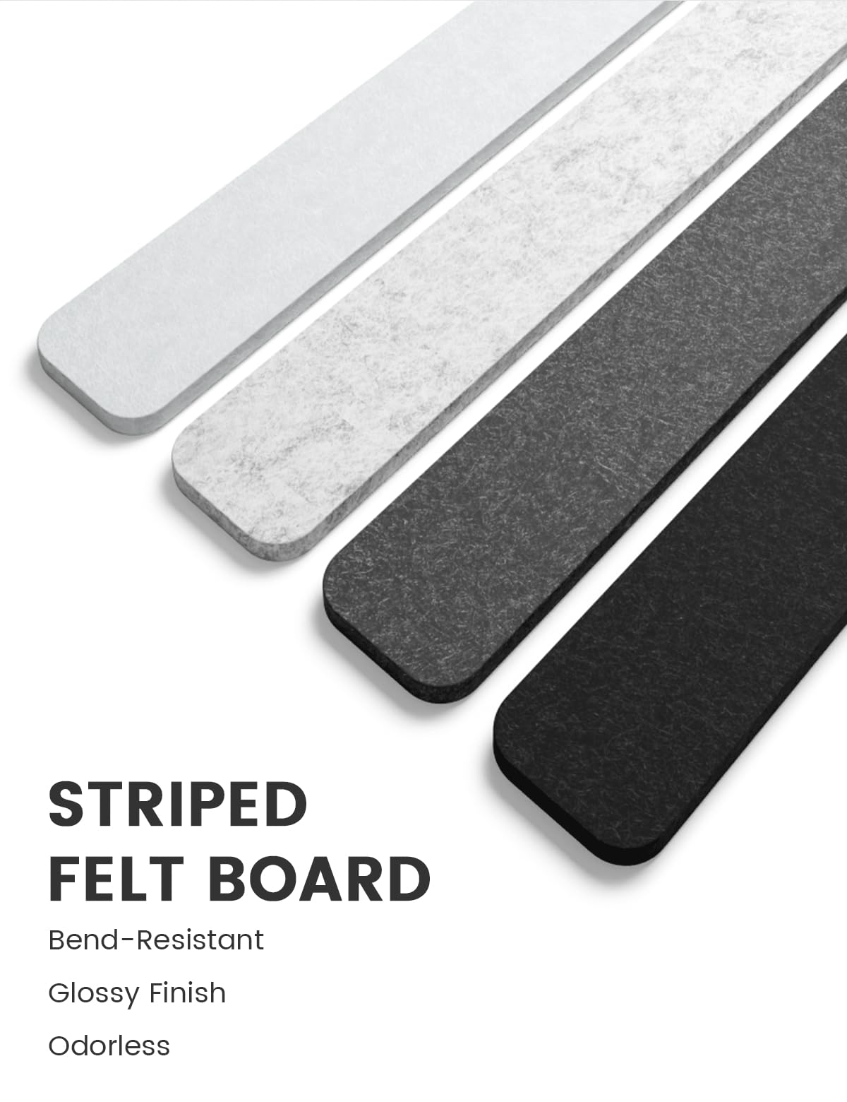 Fluxynara Cork Board Alternative Felt Strip Board 8-Pack 13"x2", Office Pin Board with 50 Push Pins, Adhesive Install for Bedroom Door & Home Office (Concrete Echo)