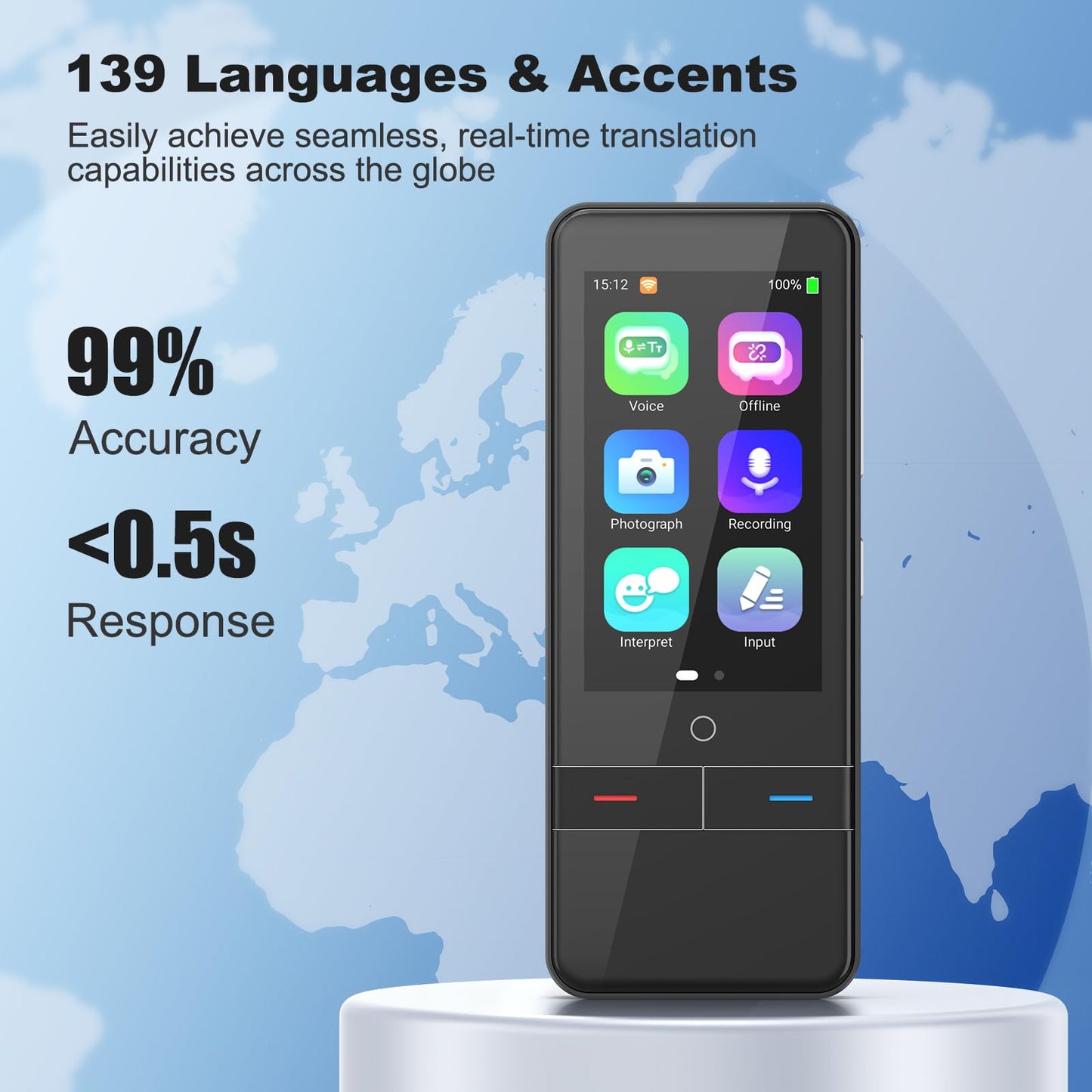 Language Translator Device No WiFi Needed, Instant Two-Way Voice Translator for All Languages, 139 Languages Online Offline Voice Text Photo Translation for Travelling Learning Business