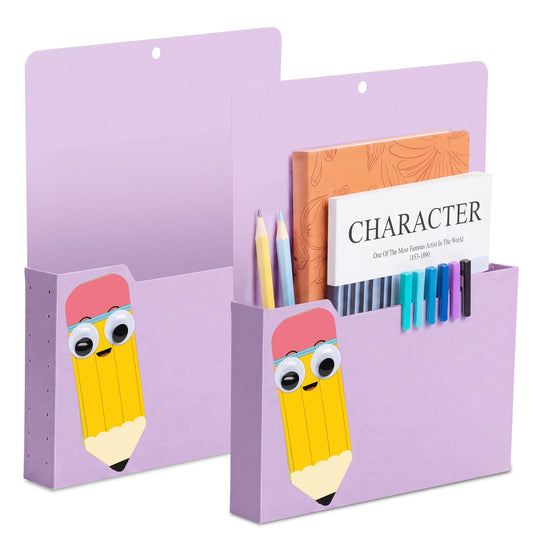 Gilprop 2 Pcs Pencil Pink Magnetic File Folder Holder Pocket File Organizer Classroom Decor Teacher Desk Accessories for Whiteboard Mail Paper Book No Drilling School Desk Door Classroom Essential