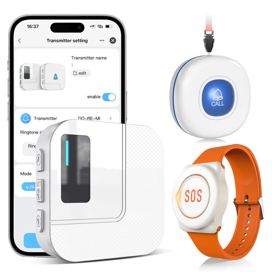 CallToU Wi-Fi Wireless Caregiver Pager Call Button for Elderly at Home , APP Emergency Alert for Seniors, Patients, and the Disabled with 1 Call Button, 1 Watch Button, 1 Receiver (2.4GHz Wi-Fi)