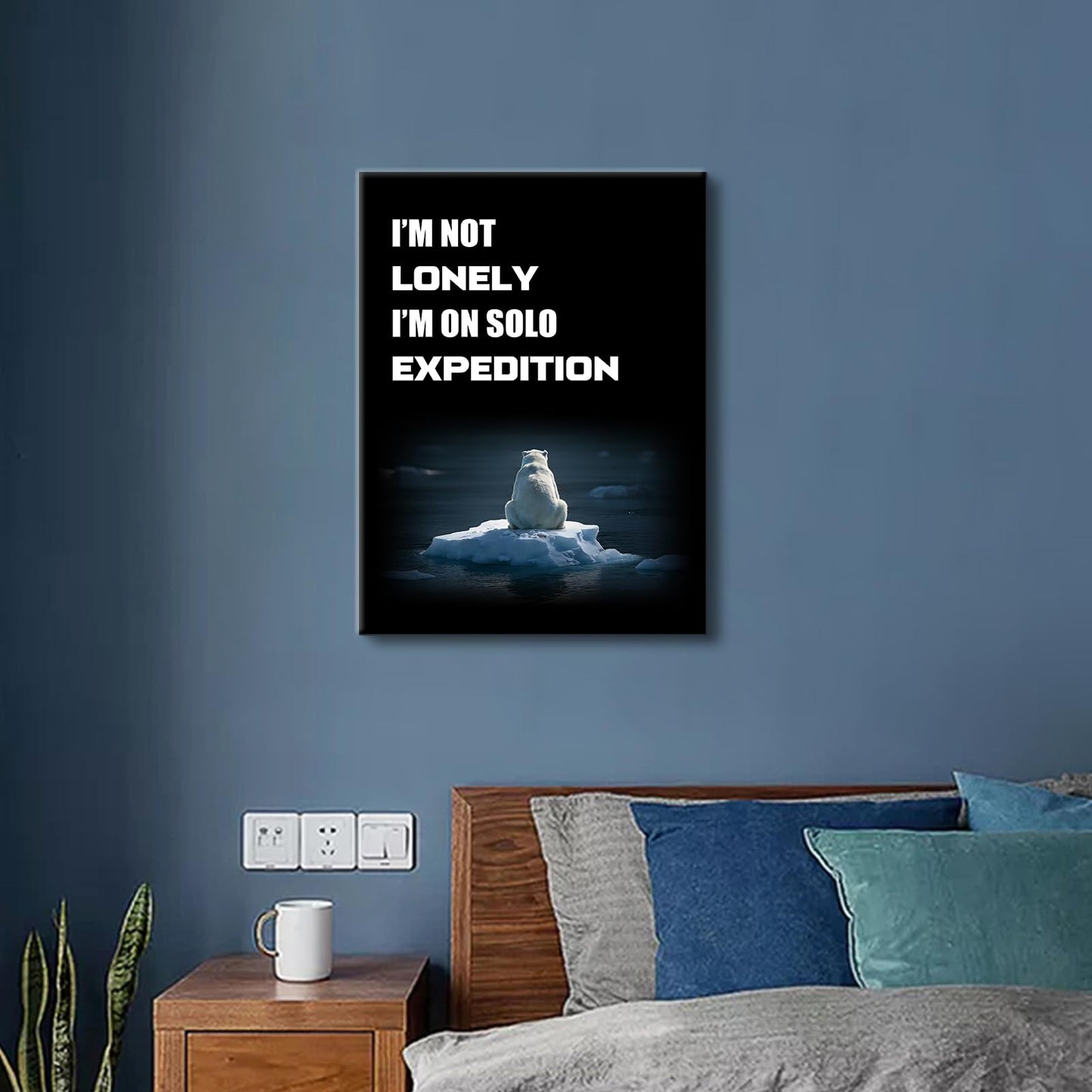 YSPCSUN Introvert Decor Wall Art Funny Solo Expedition Quote Canvas Painting Polar Bear On Iceberg Posters For Home Office Sarcastic Motivational Pictures Ready To Hang 24x18 Inch