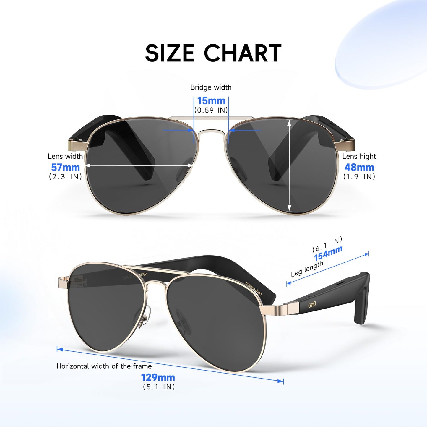 GetD AI Smart Glasses for Men Women with Classic Aviator, Nylon Polarized Bluetooth Sunglasses, Smart Sunglasses with ChatGPT AI Translation with for 145 Languages